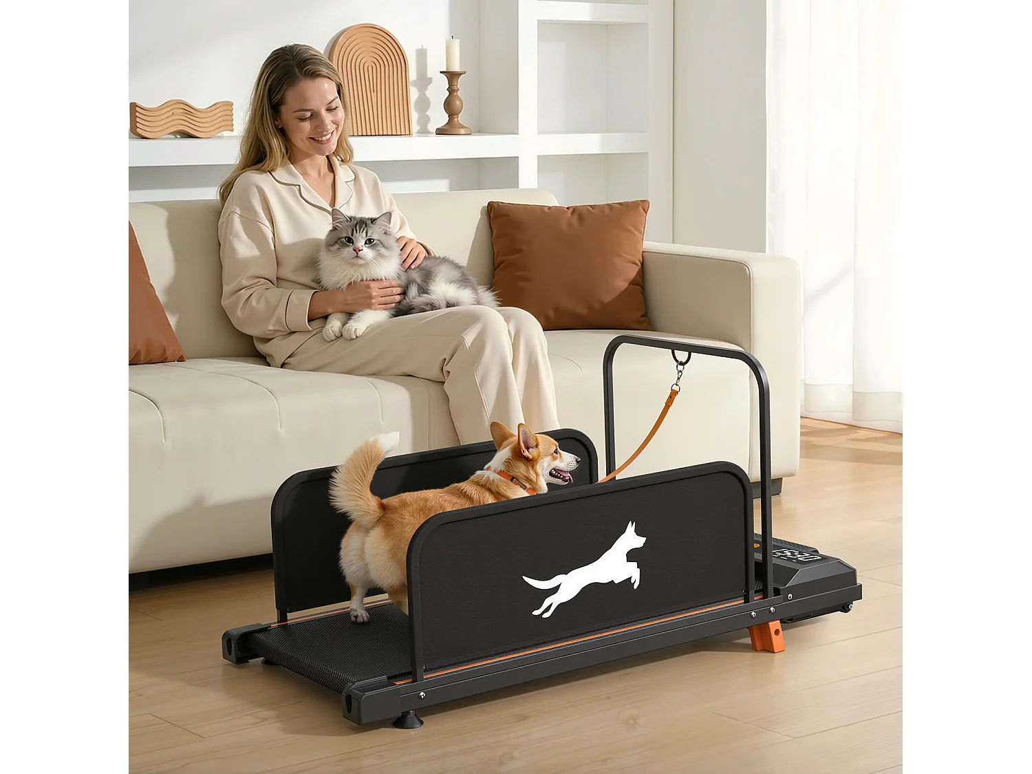 Tapis de course 2-en-1 pour chien en acier noir - Faible bruit