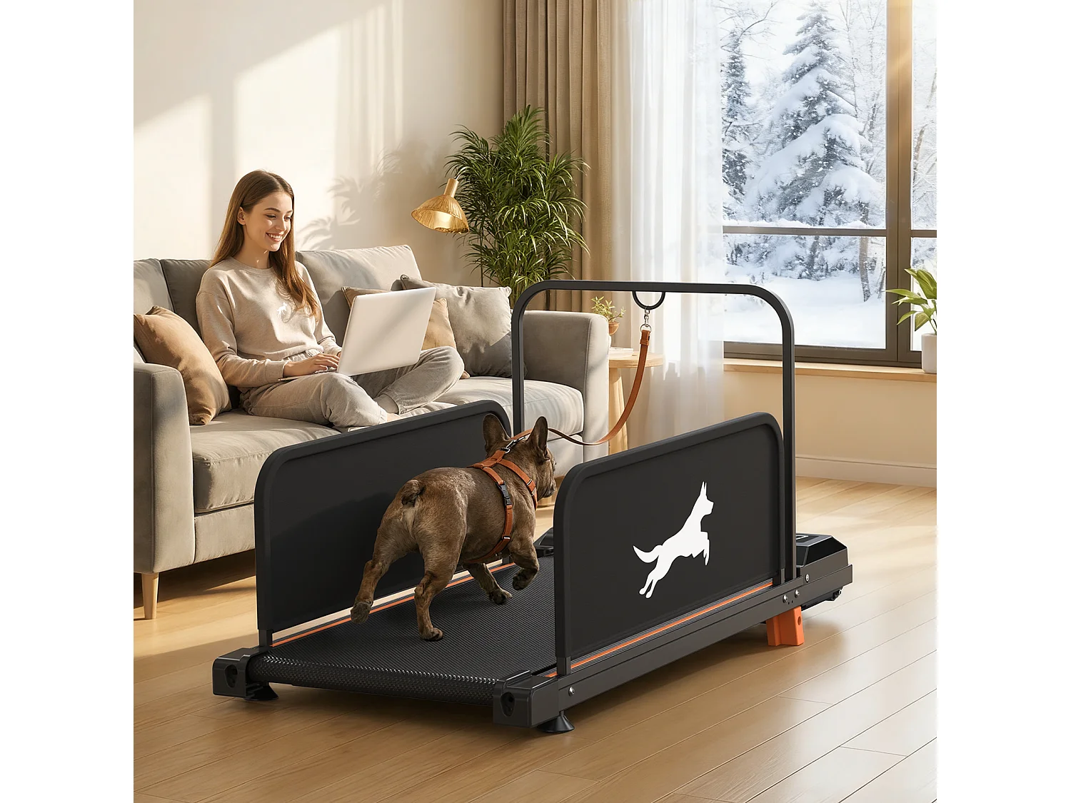 Tapis de course 2-en-1 pour chien en acier noir - Faible bruit