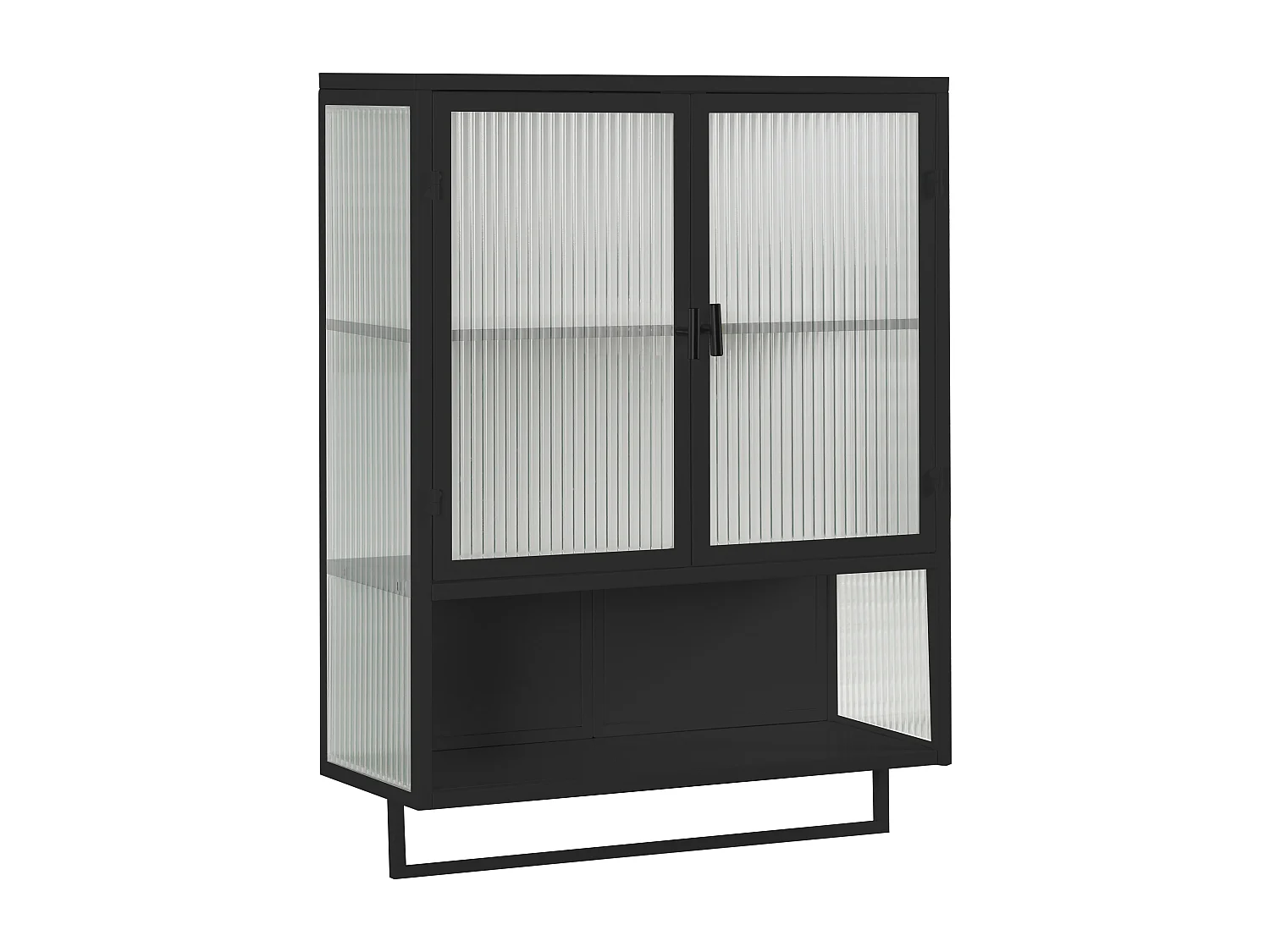 Armoire murale avec 2 portes vitrées et étagère , porte‑serviette - Noir