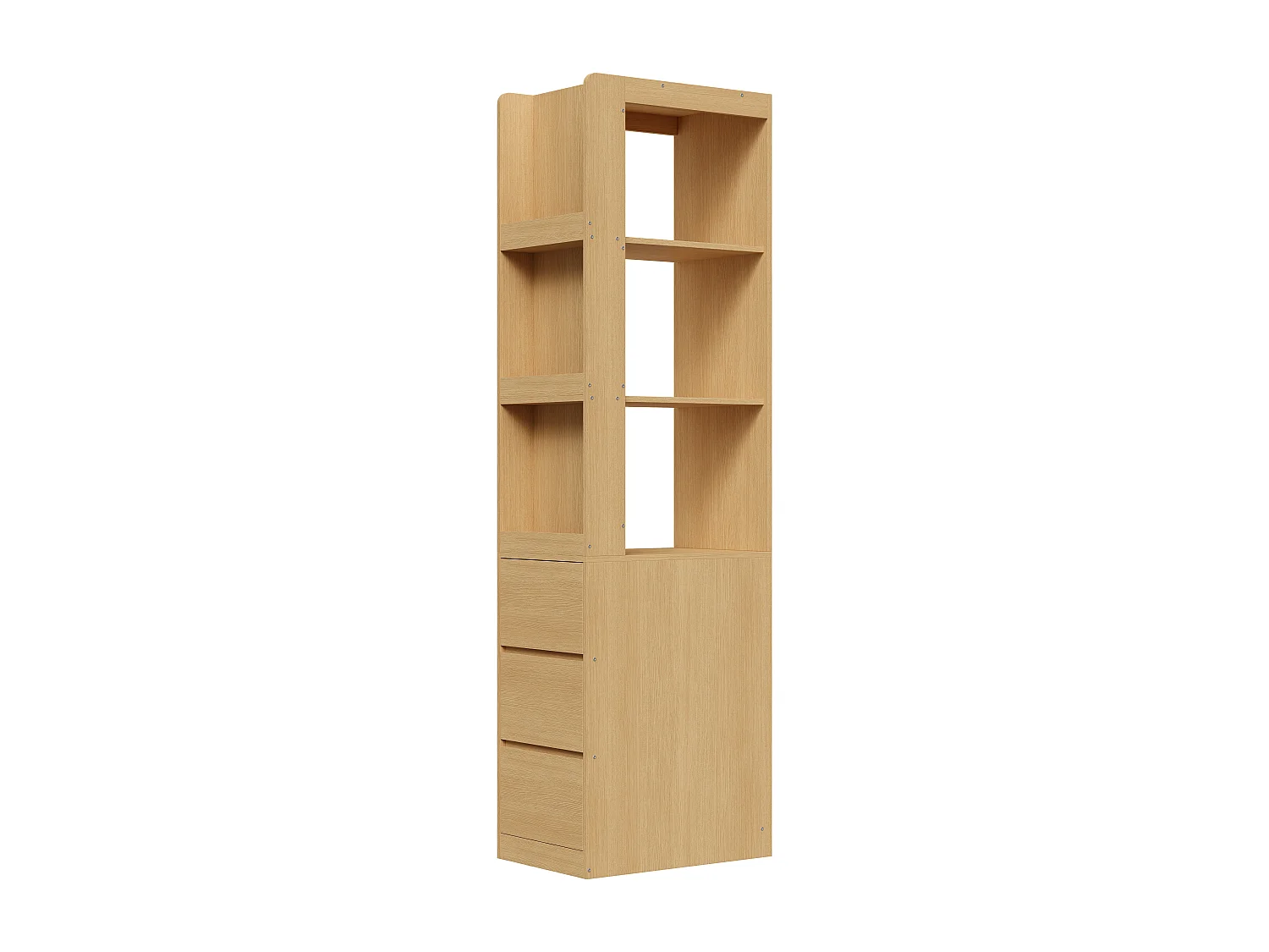 Bibliothèque avec 3 compartiments ouverts et 3 tiroirs, couleur bois 60 × 40 × 200 cm