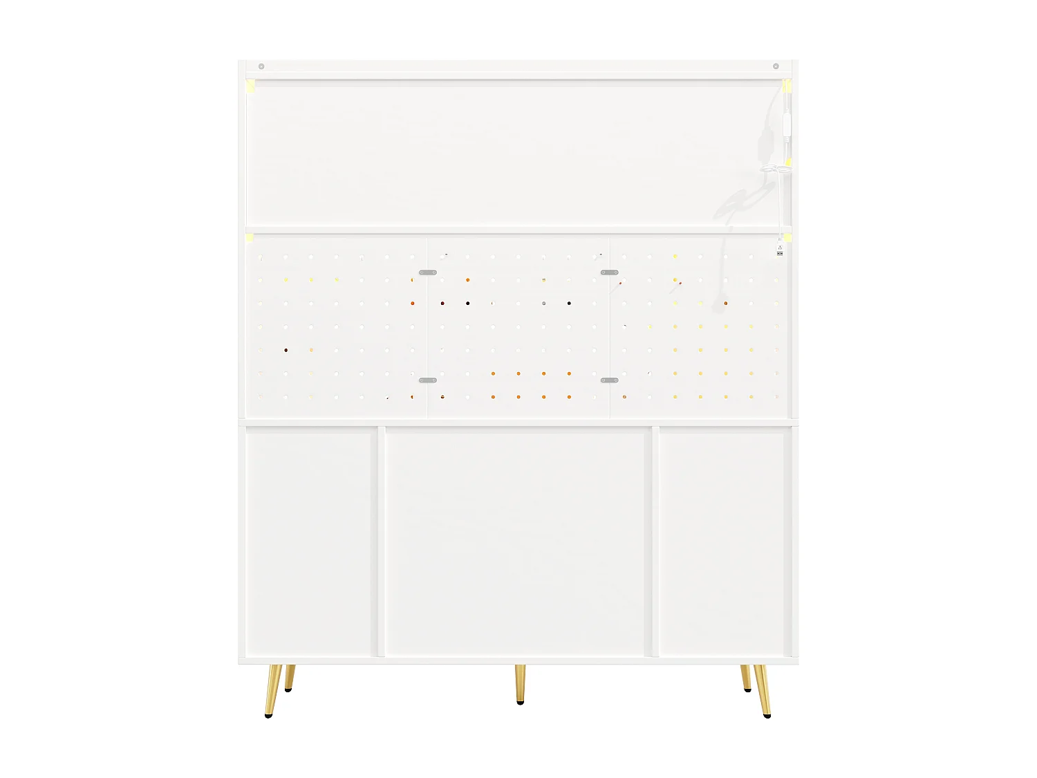 Buffet de cuisine avec LED, 3 tiroirs et portes verres coulissantes - Blanc 145 x 39 x171 cm