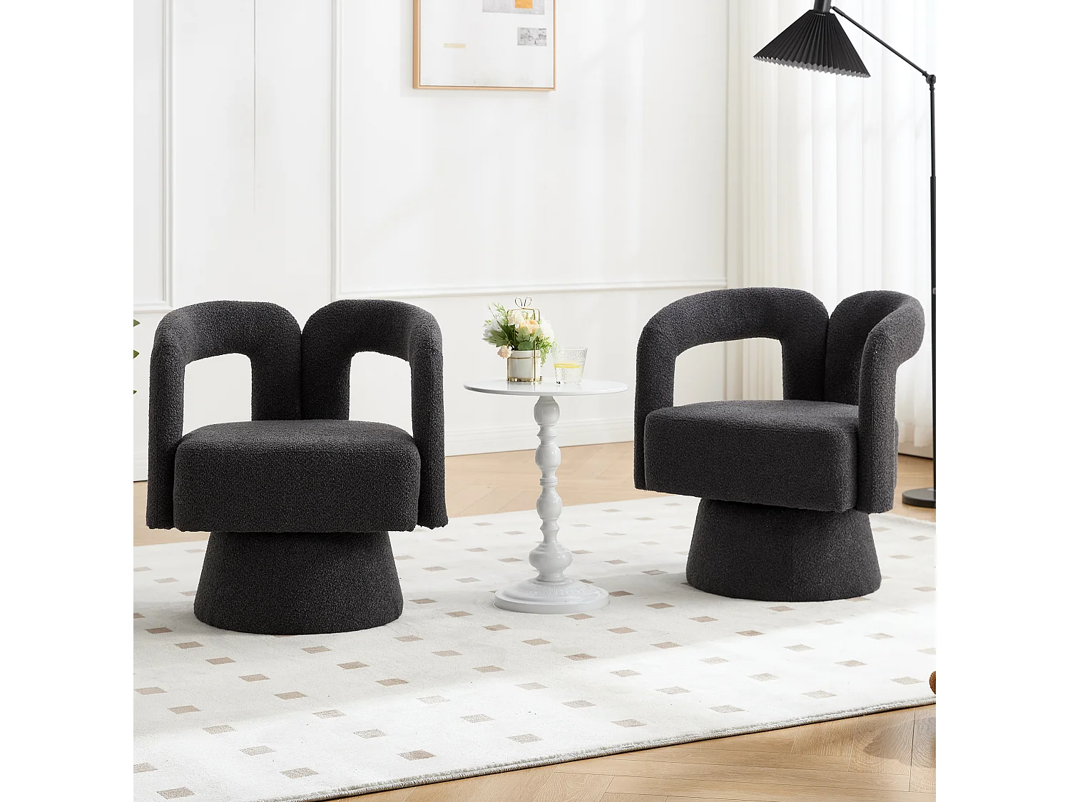 Tonvormige draaibare fauteuil met lusvormige stoffen bekleding - Voor woonkamer, slaapkamer, kantoor - Donkergrijs