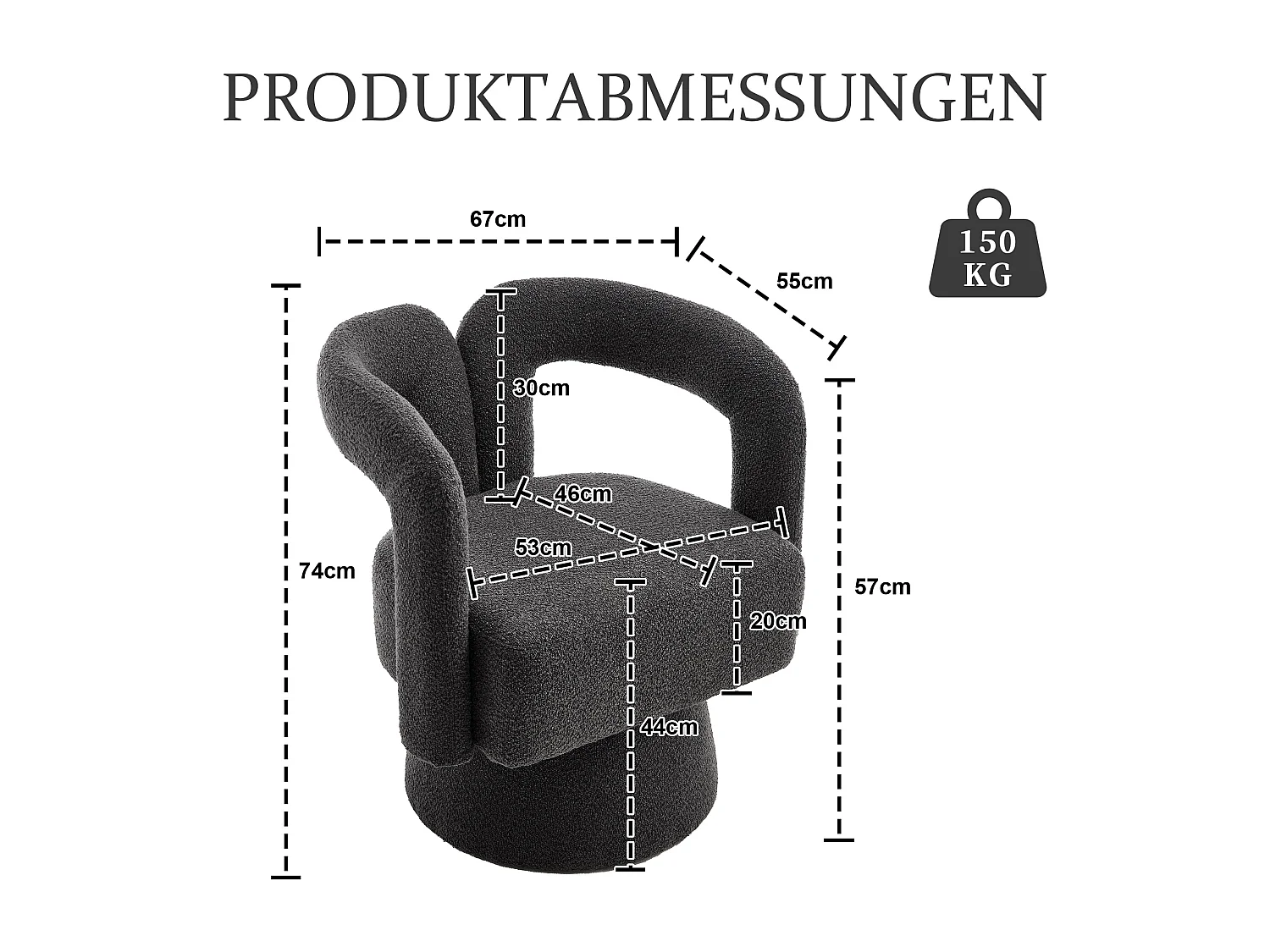 Tonvormige draaibare fauteuil met lusvormige stoffen bekleding - Voor woonkamer, slaapkamer, kantoor - Donkergrijs