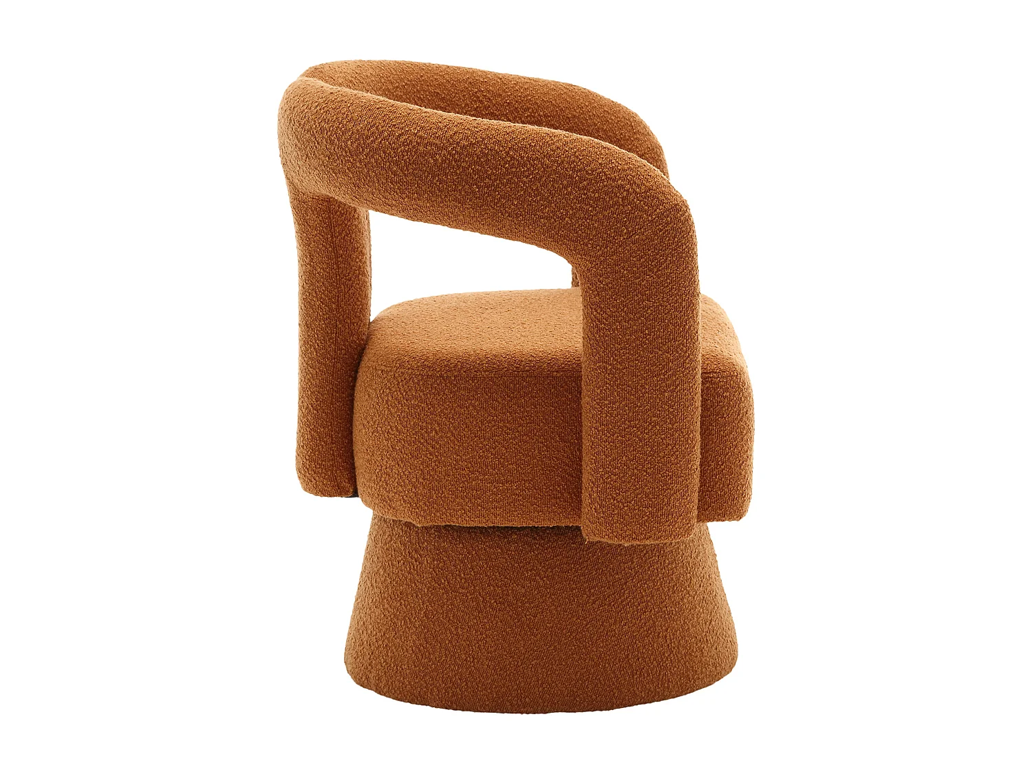 Fauteuil pivotant Tissu bouclé en forme de tonneau - Pour salon, chambre, bureau - Couleur orange