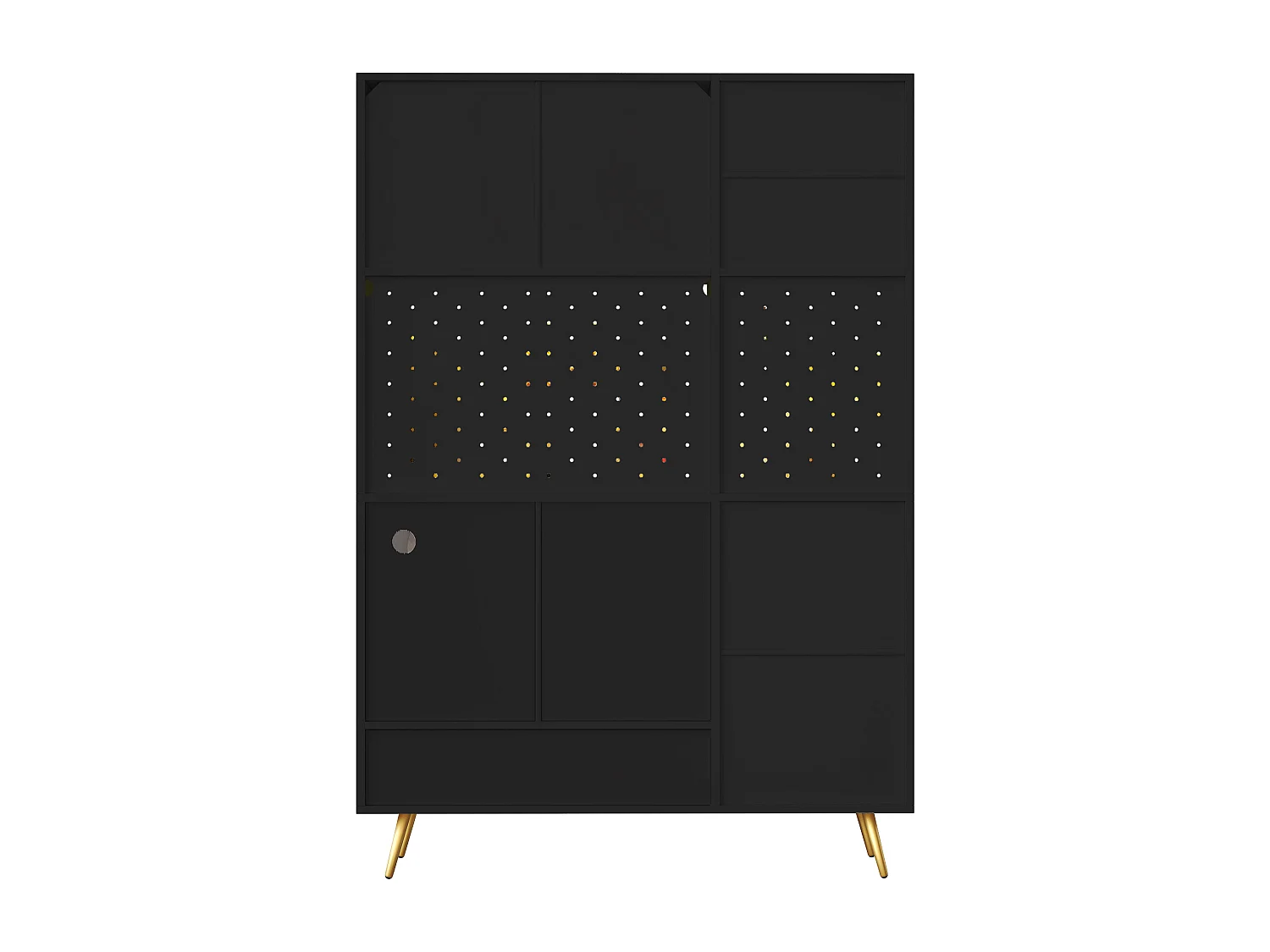 Buffet de cuisine avec LED, prises USB et panneau perforé, 2 tiroirs - Noir 120x40x176 cm