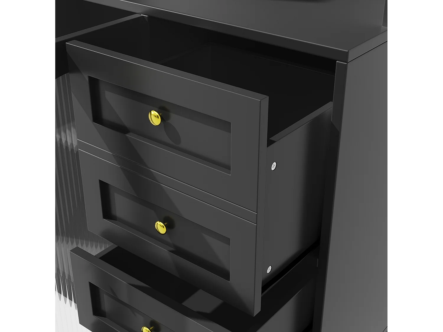 Buffet de cuisine 120 x 40 x 188 cm avec 4 portes, 3 tiroirs , LED et porte-gobelets - Noir