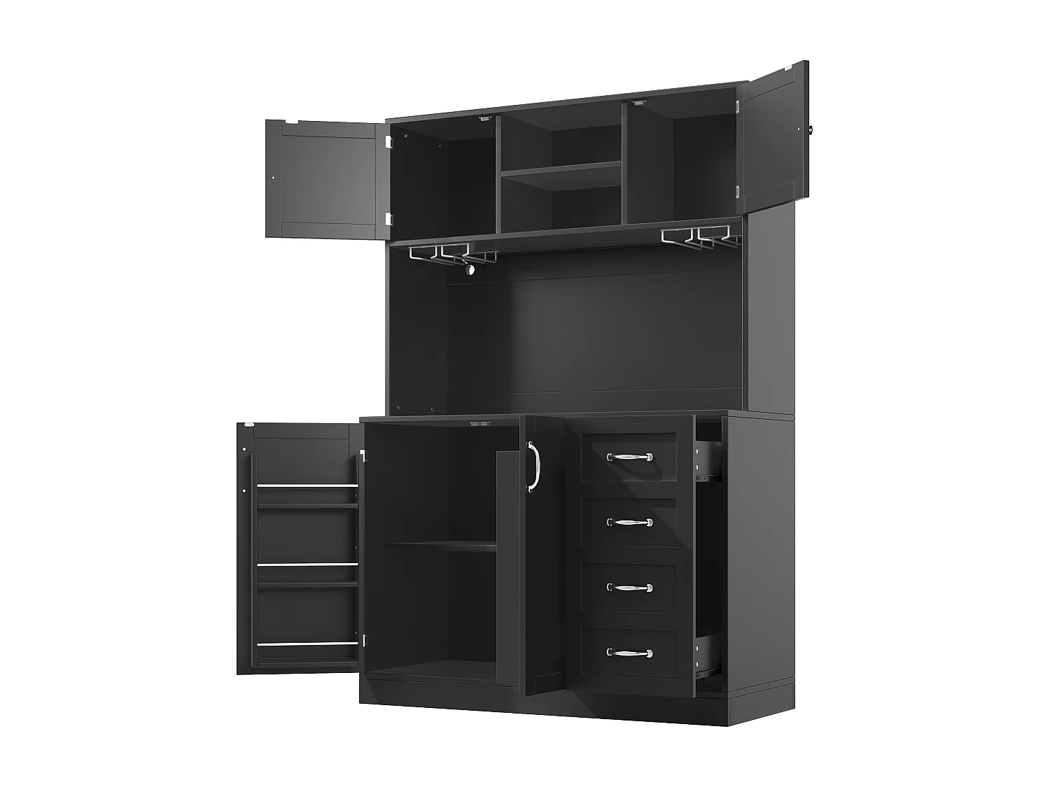 Buffet de cuisine avec LED, 4 portes et 2 tiroirs - Noir 120x40x188 cm