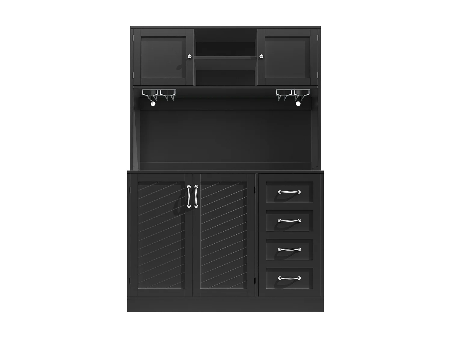 Buffet de cuisine avec LED, 4 portes et 2 tiroirs - Noir 120x40x188 cm