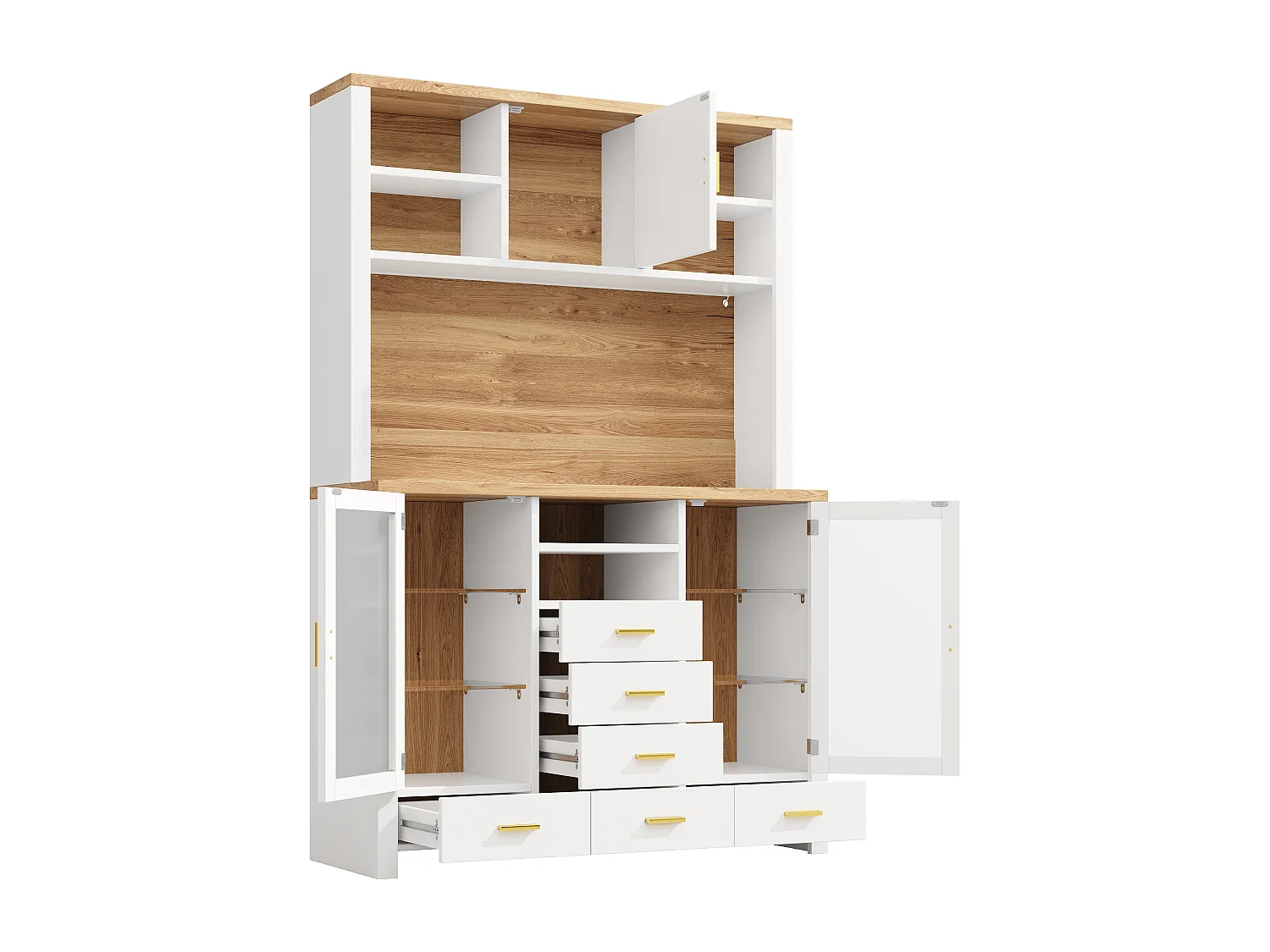 Buffet de cuisine 120 x 40 x 188 cm avec 3 portes, LED et 6 tiroirs - Blanc