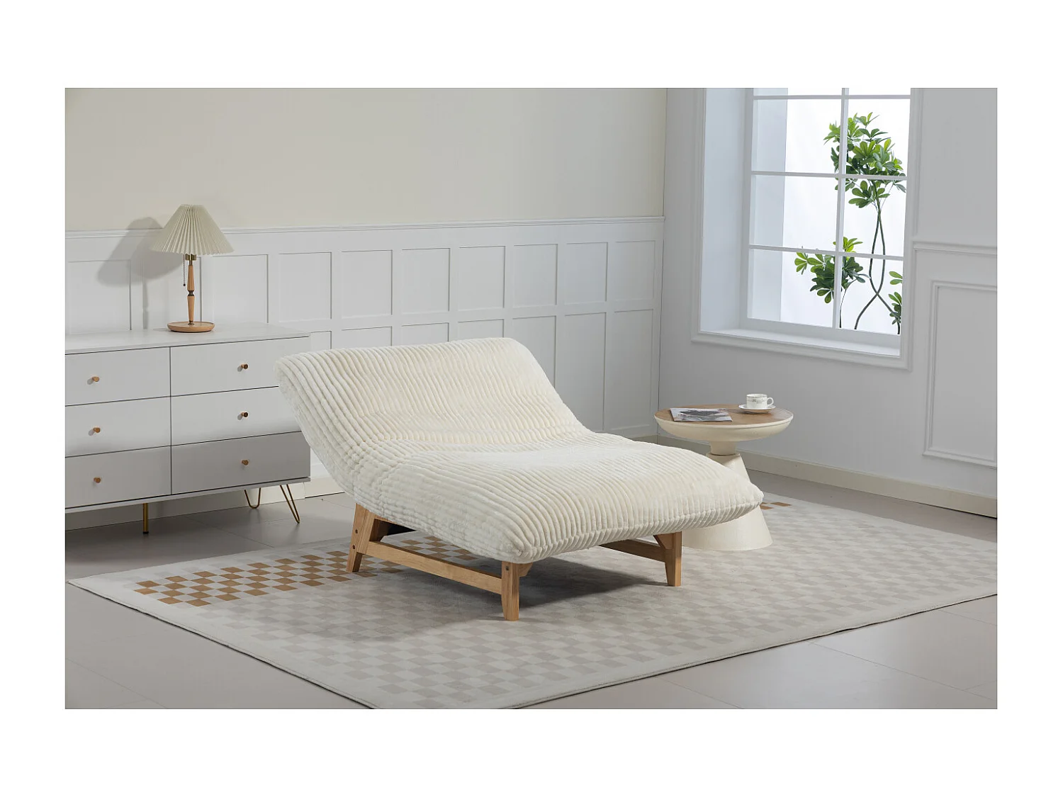 Sillón puff en tejido de pana blanca - sin reposabrazos