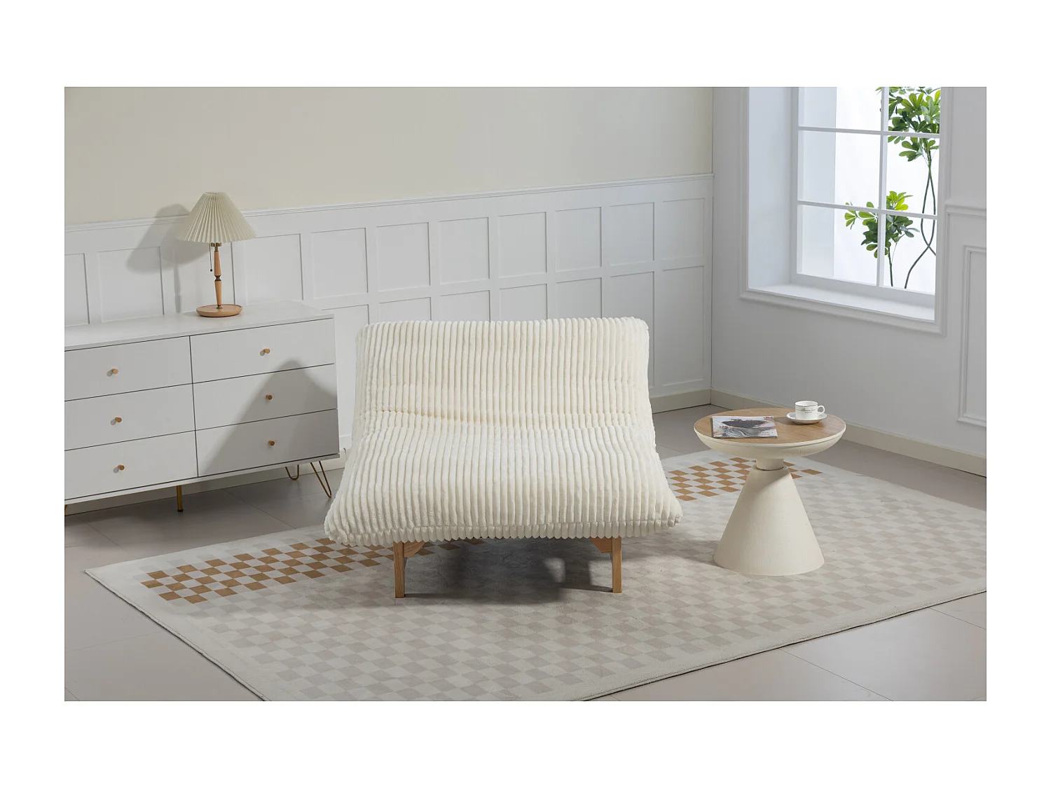 Sillón puff en tejido de pana blanca - sin reposabrazos