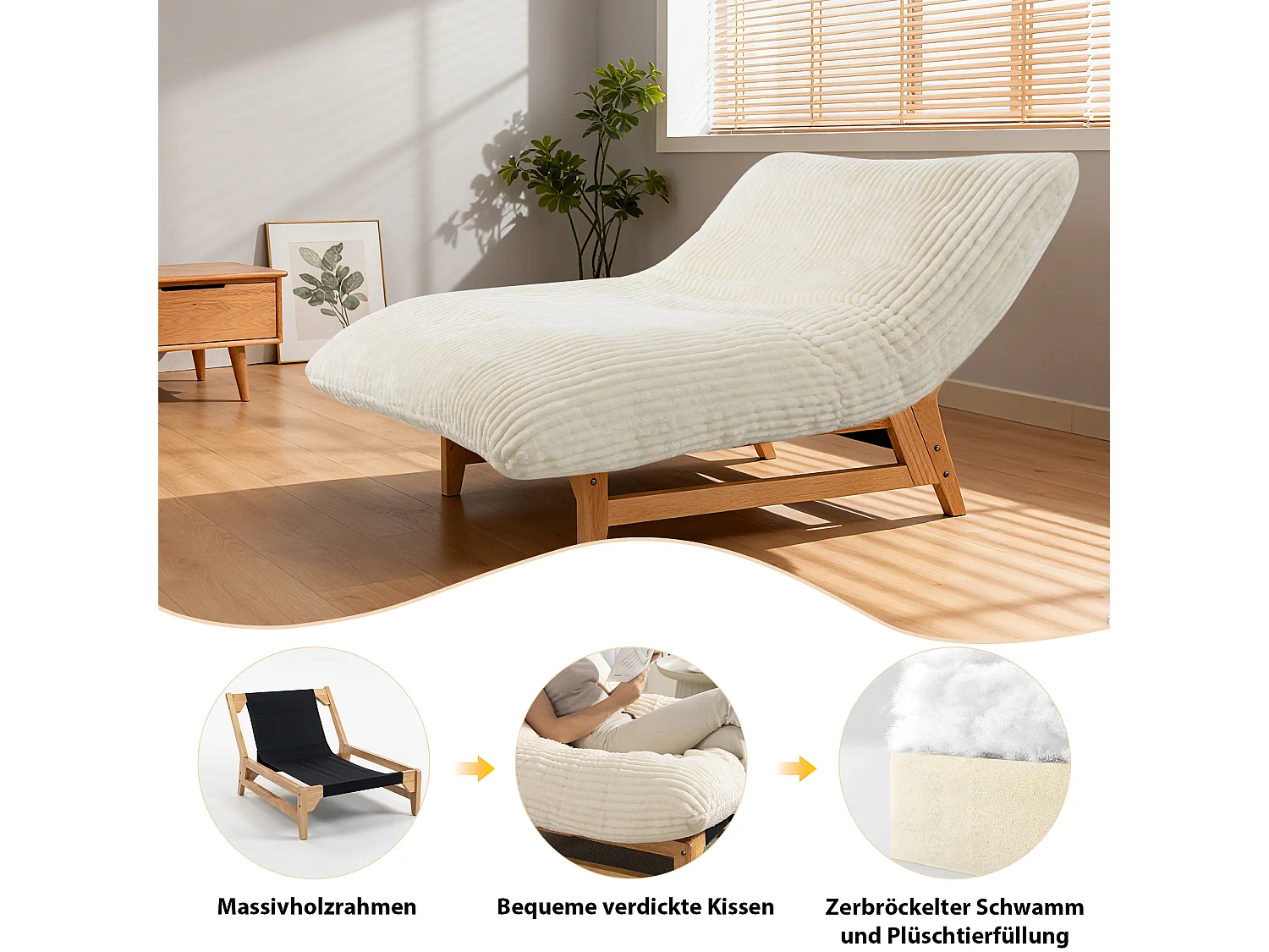 Sillón puff en tejido de pana blanca - sin reposabrazos