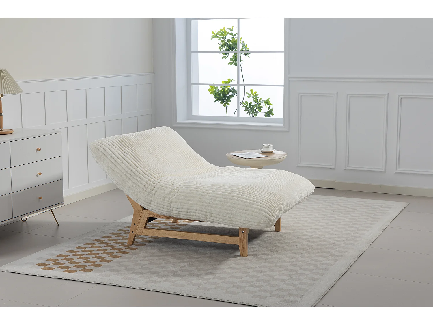 Sillón puff en tejido de pana blanca - sin reposabrazos