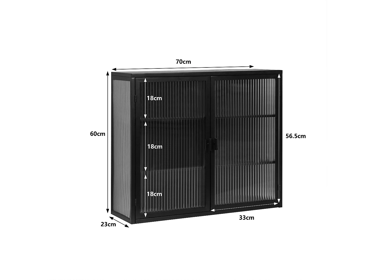 Armoire murale 70 cm avec 2 portes vitrées et 3 niveaux - Noir