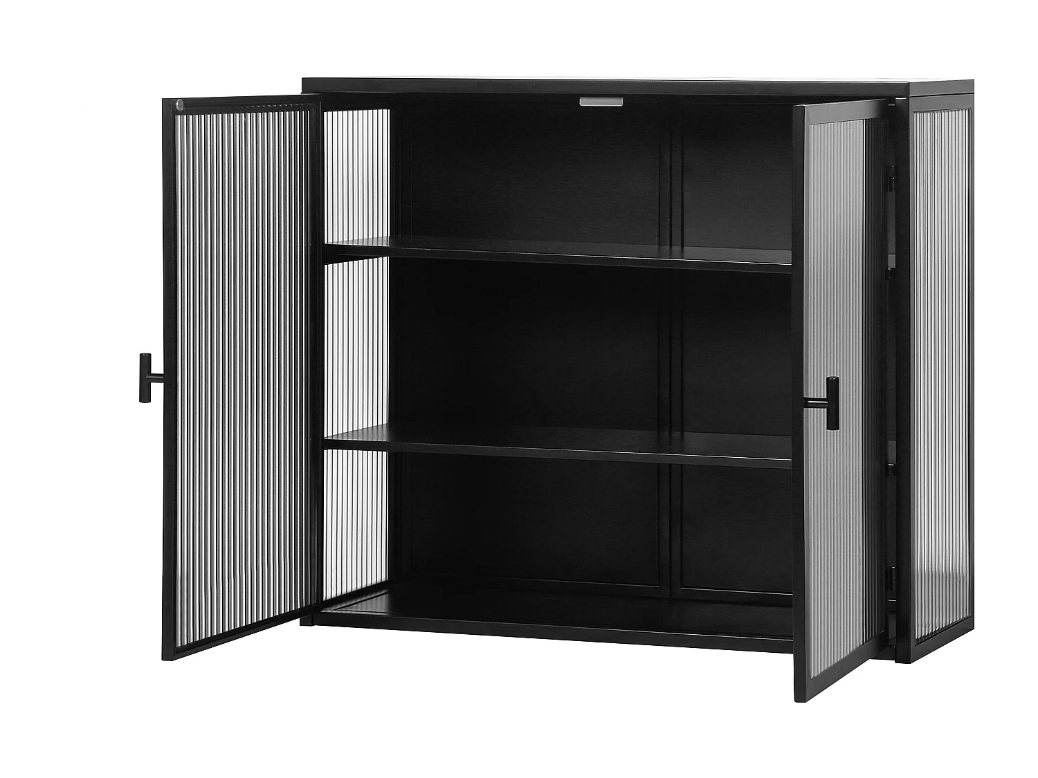 Armoire murale 70 cm avec 2 portes vitrées et 3 niveaux - Noir