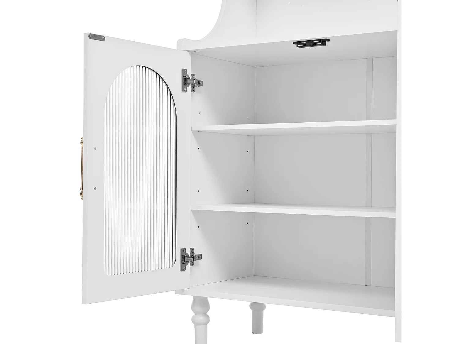 Buffet de cuisine avec 3 tiroirs, 2 portes en verre et ports USB/Type-C - Blanc