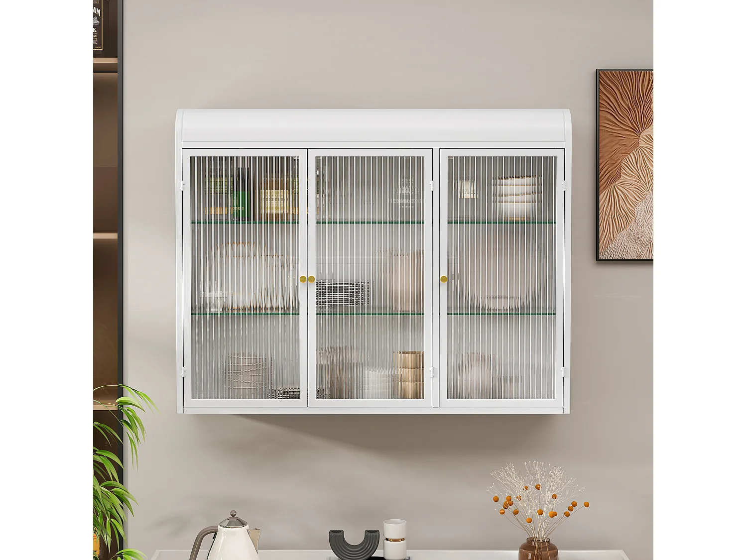 Armoire murale avec 3 portes - Métal + verre, blanc