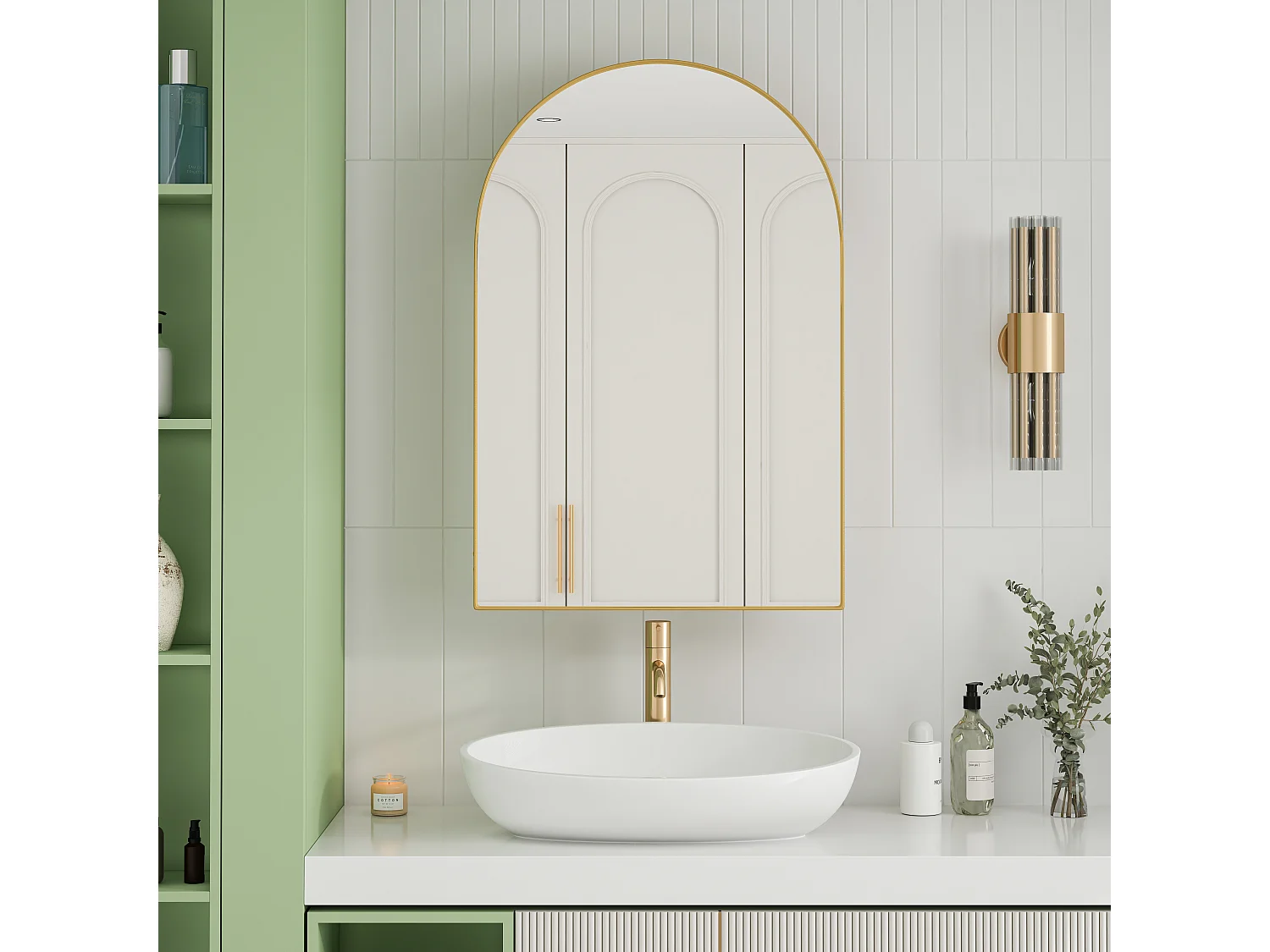 Miroir arquée avec rangement caché - Cadre en métal - Doré