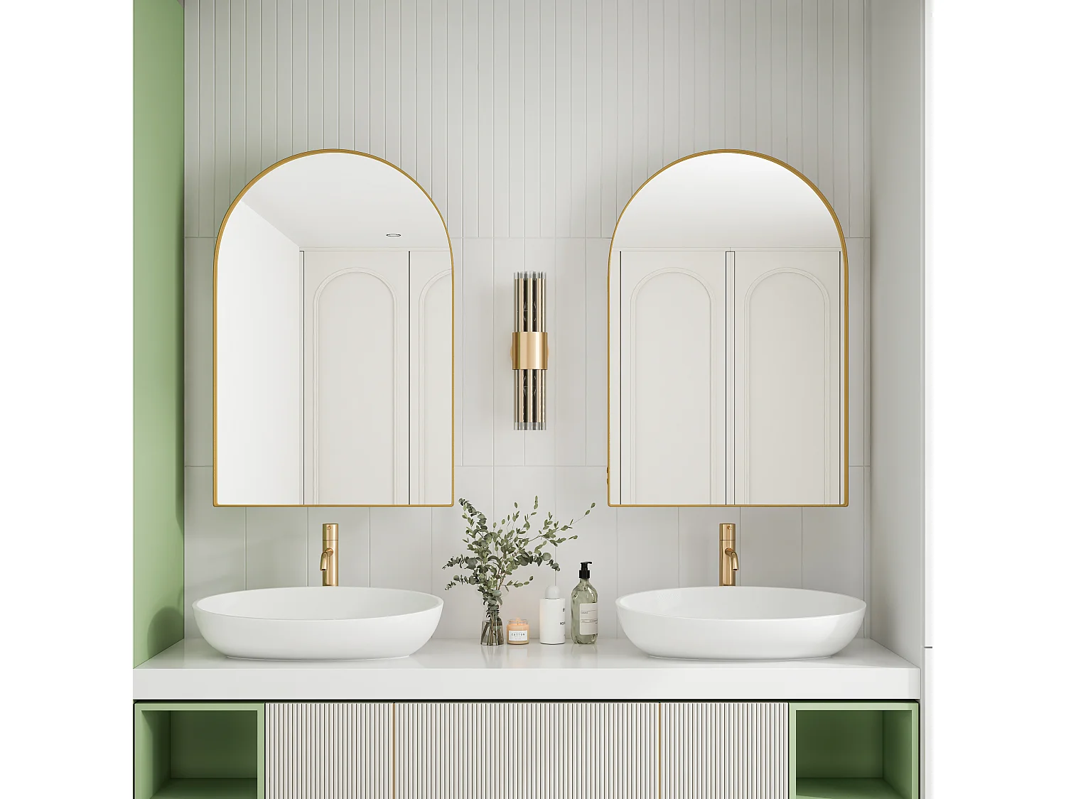 Miroir arquée avec rangement caché - Cadre en métal - Doré