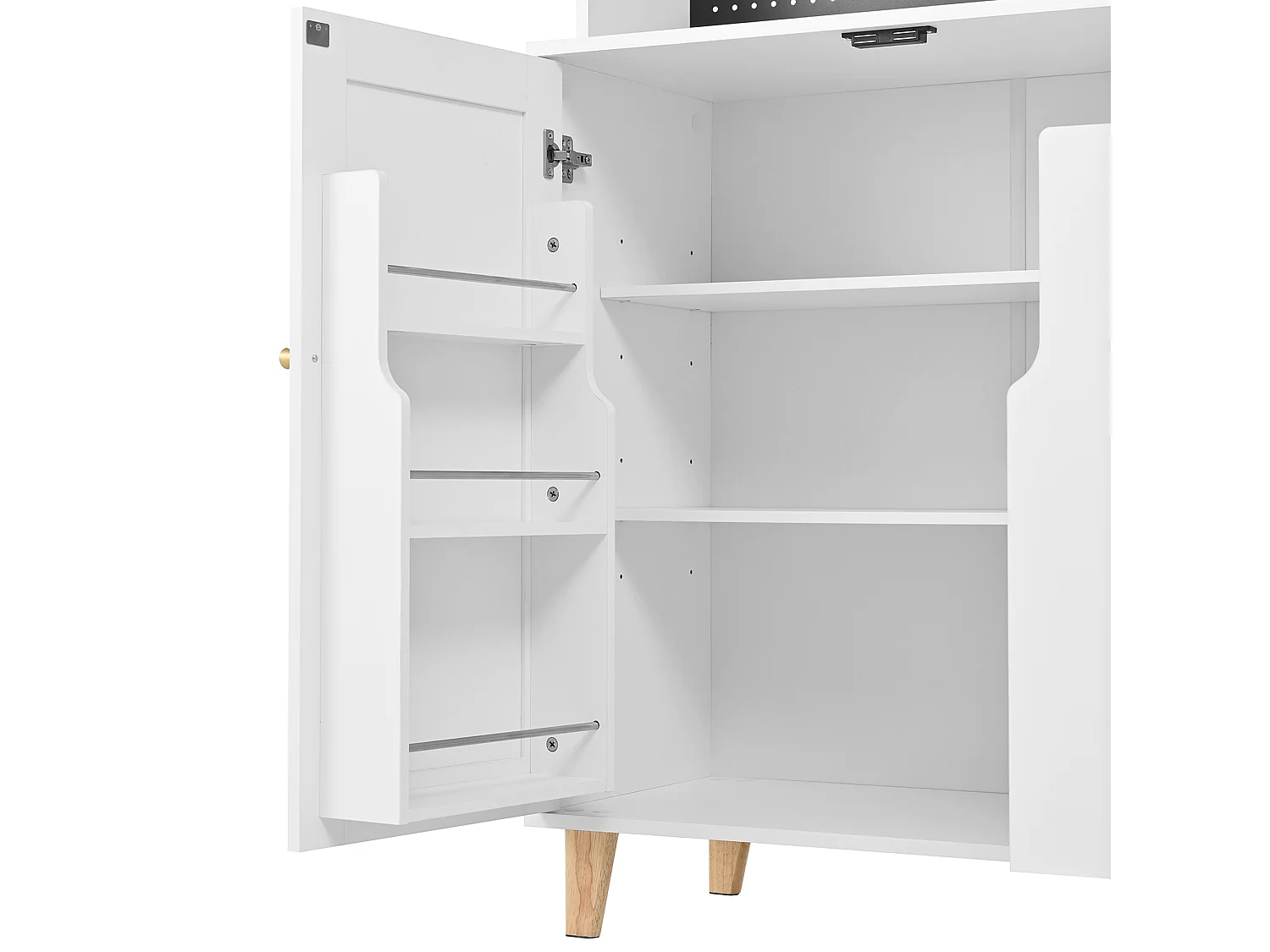 Buffet de cuisine blanc avec ports de charge, 3 tiroirs, armoire et 2 portes coulissantes