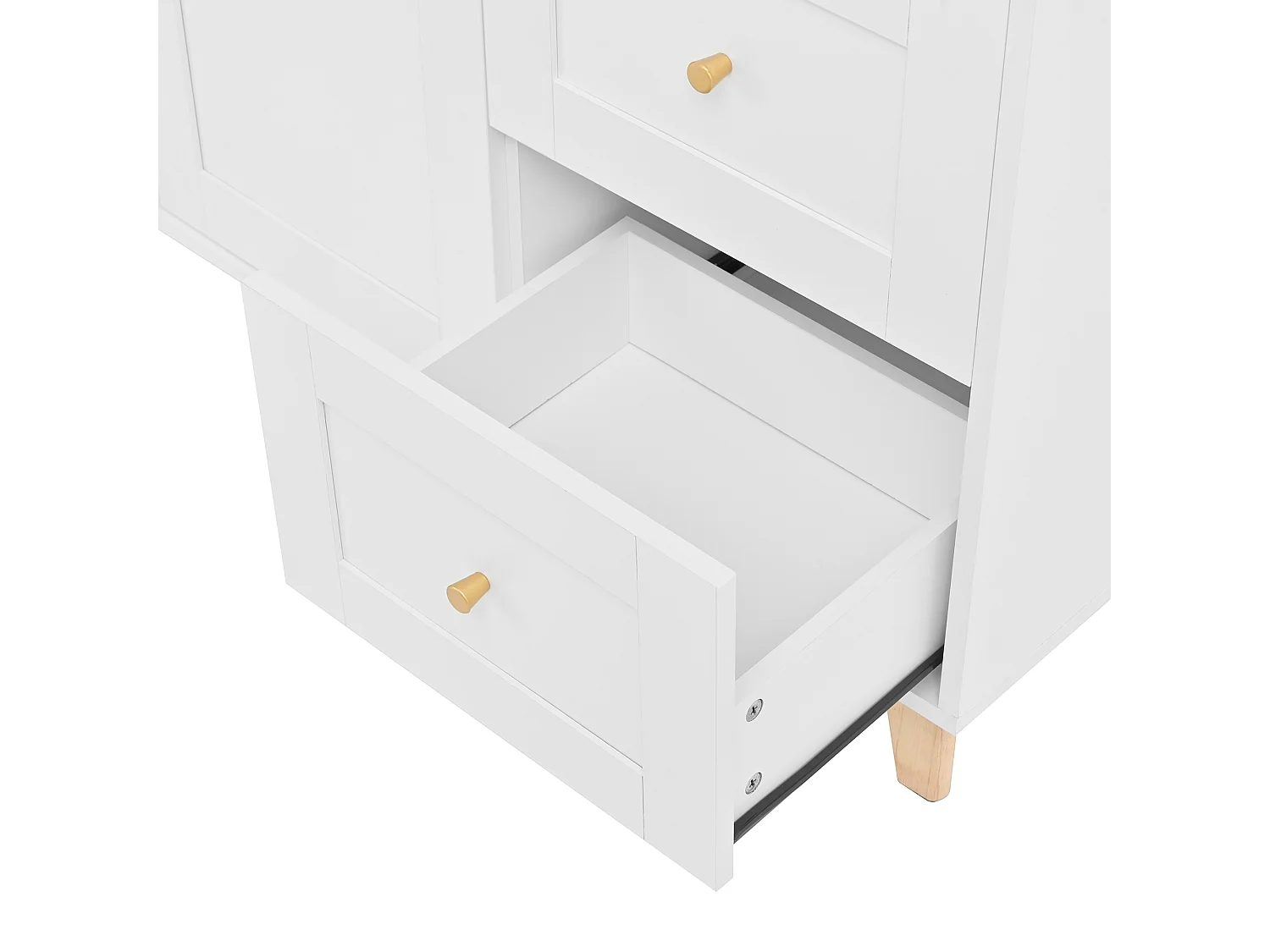 Buffet de cuisine blanc avec ports de charge, 3 tiroirs, armoire et 2 portes coulissantes