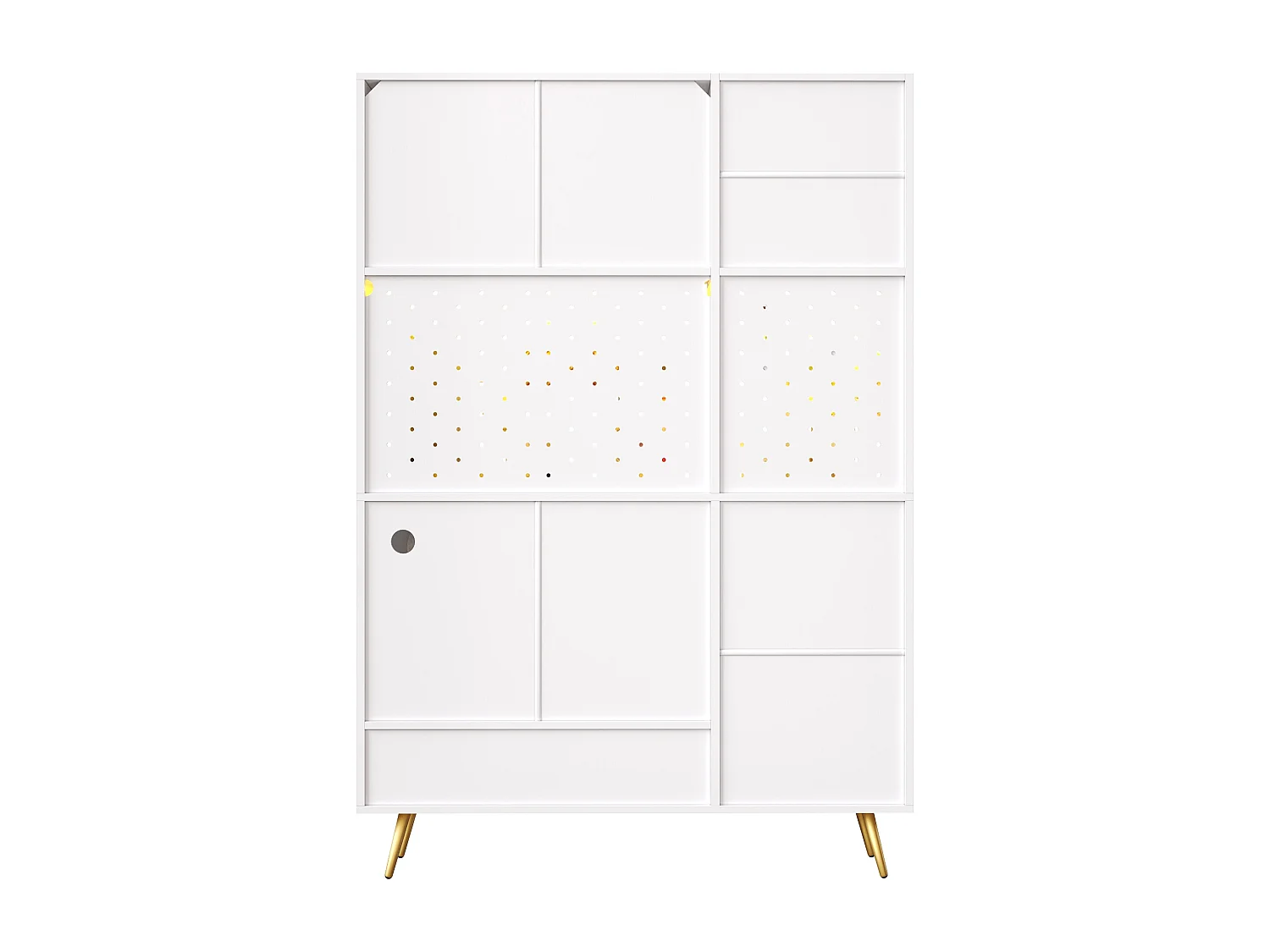 Buffet de cuisine avec LED, prises USB et panneau perforé, 2 tiroirs - Blanc 120x40x176 cm