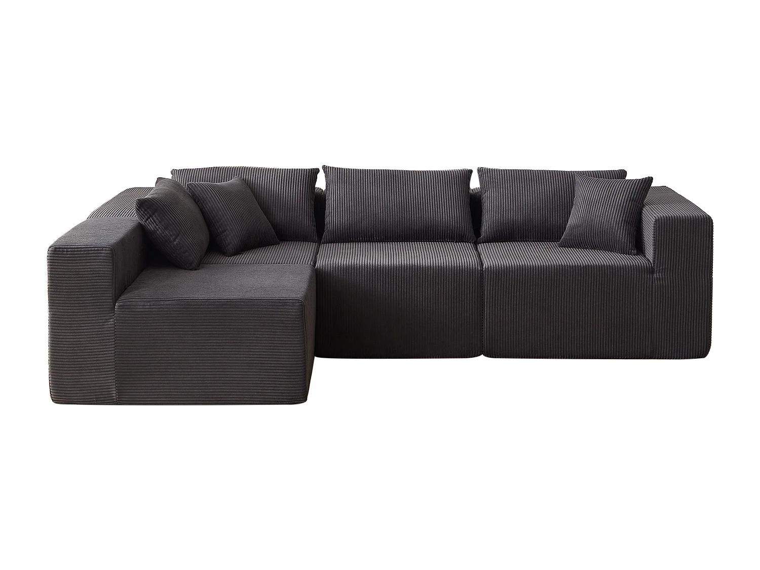 Canapé d'angle modulable 4 places en velours côtelé noir - 4 pièces