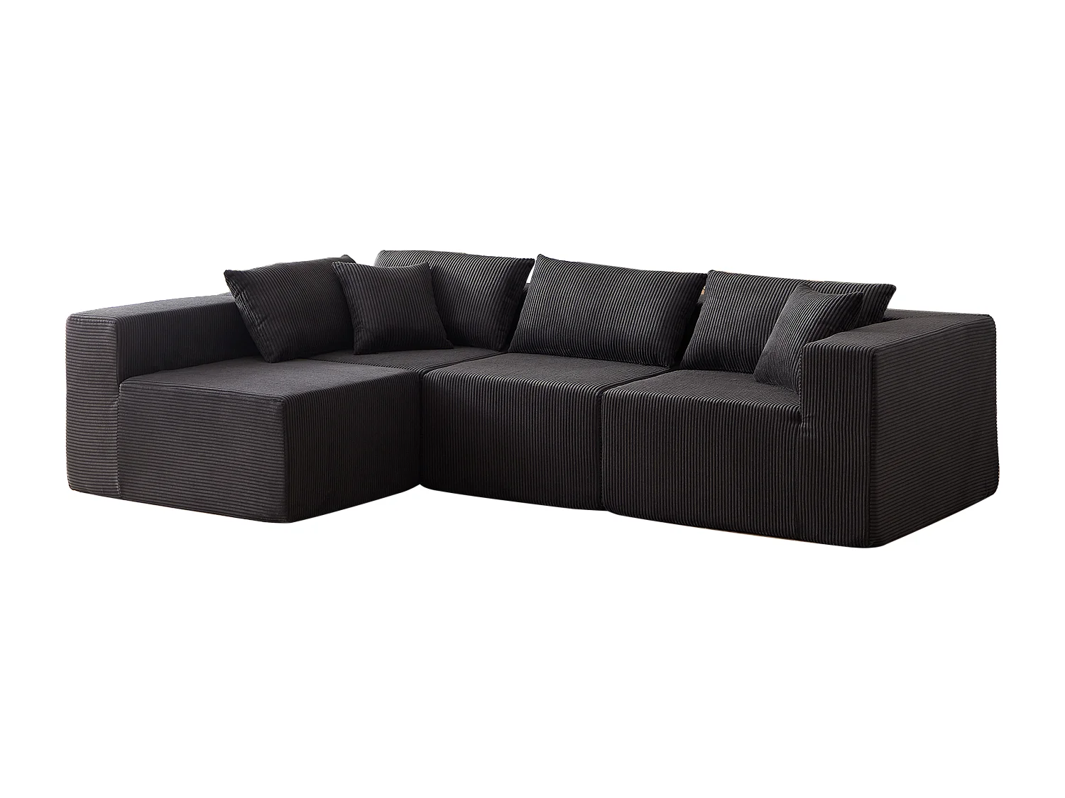 Canapé d'angle modulable 4 places en velours côtelé noir - 4 pièces