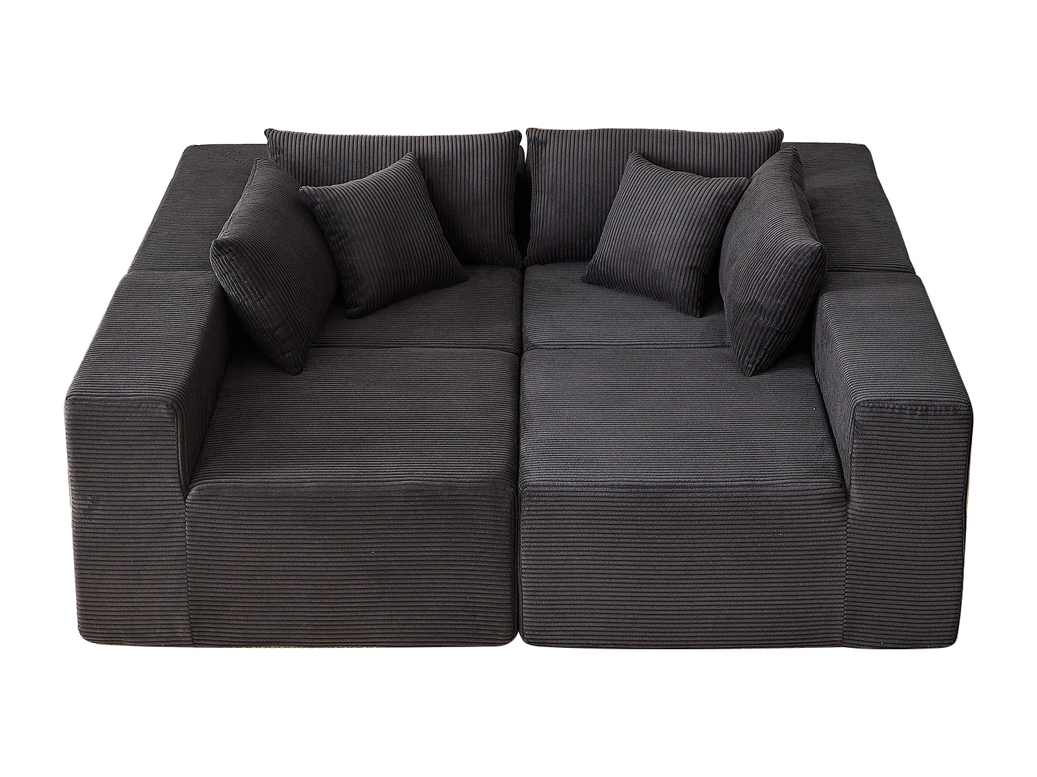 Canapé d'angle modulable 4 places en velours côtelé noir - 4 pièces