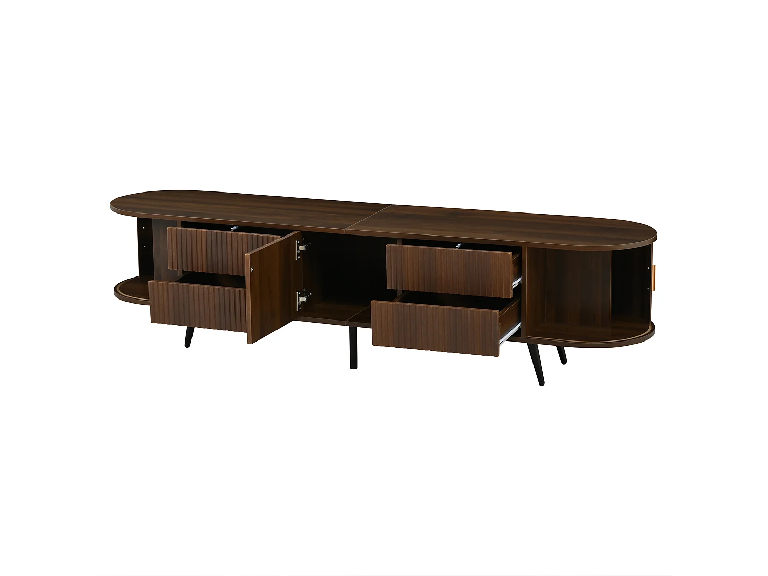 Ovaal tv-meubel met 4 lades en 3 deuren - Donker walnoot 180x40x45 cm