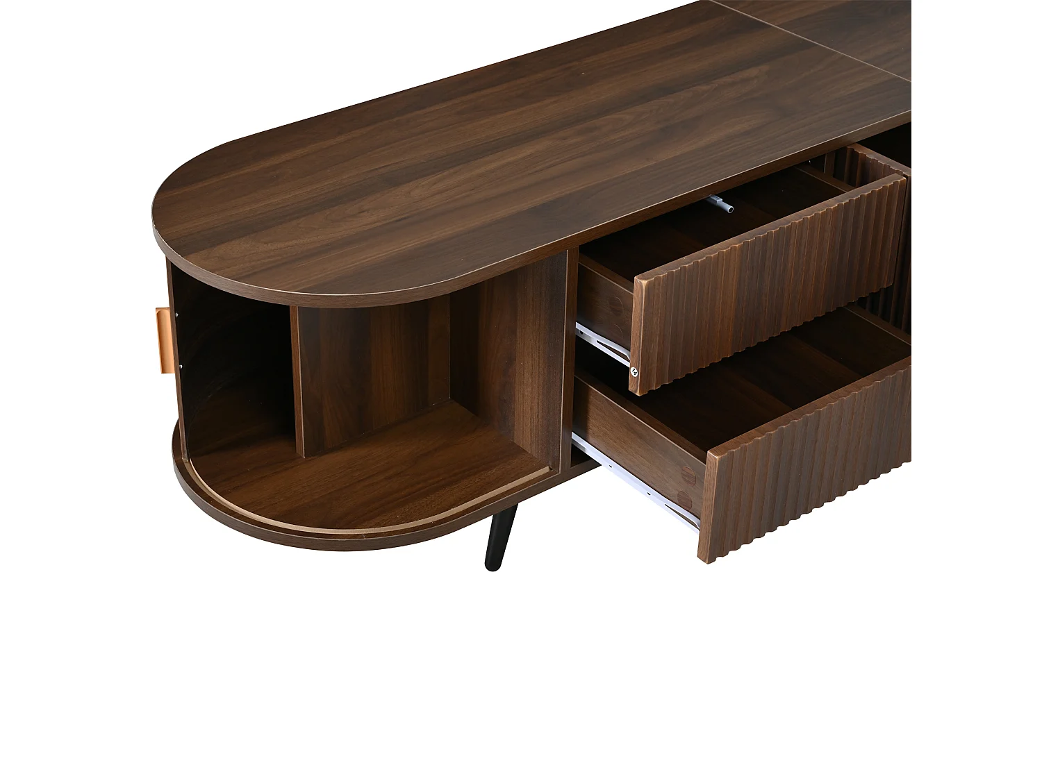 Ovaal tv-meubel met 4 lades en 3 deuren - Donker walnoot 180x40x45 cm