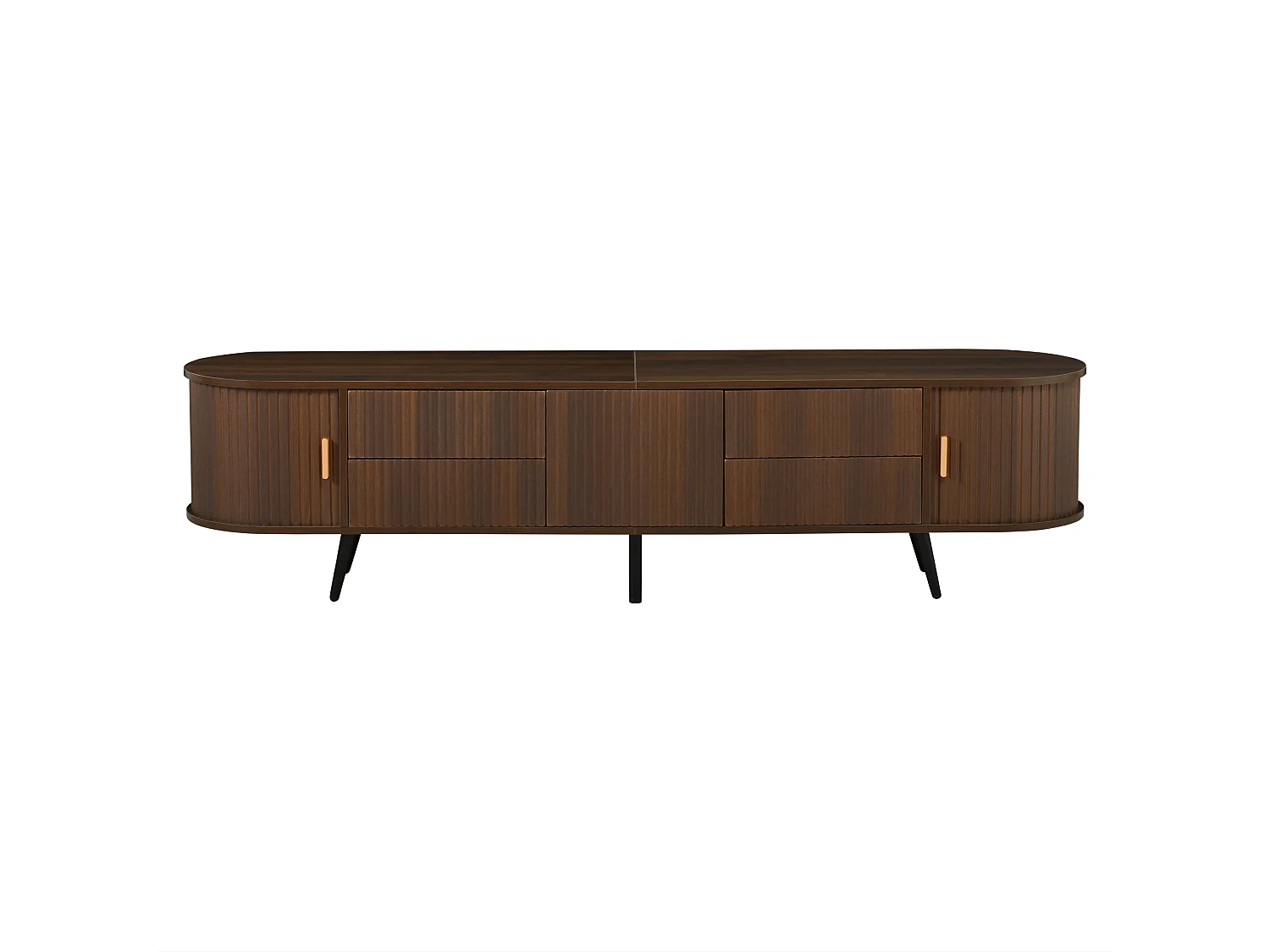 Ovaal tv-meubel met 4 lades en 3 deuren - Donker walnoot 180x40x45 cm