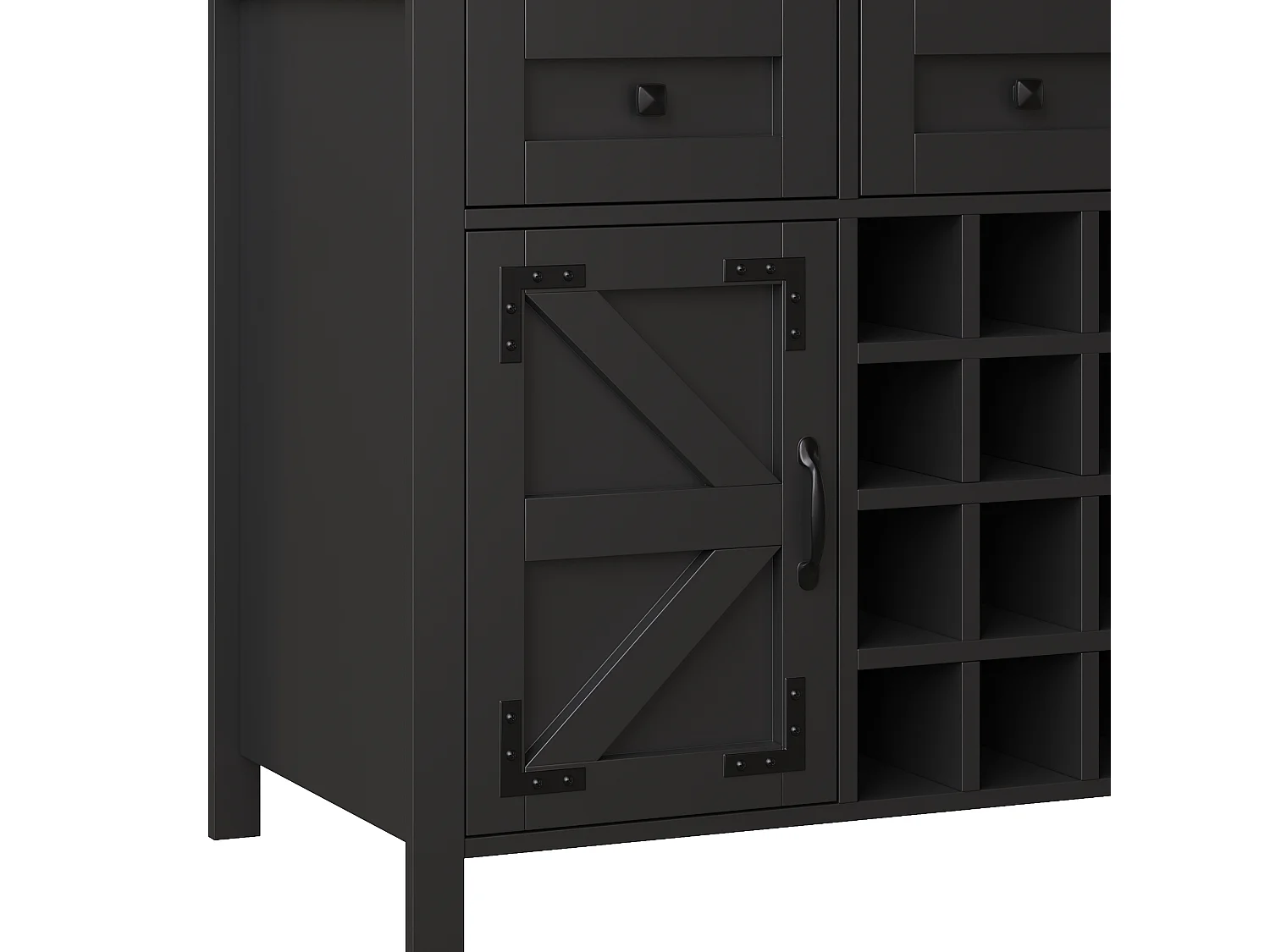 Buffet de cuisine avec LED, ports USB et prises, 4 portes et 3 tiroirs, noir