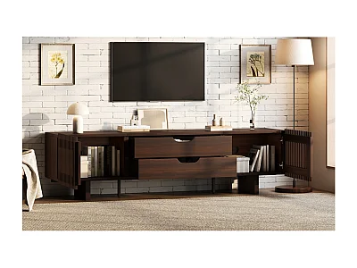 Meuble TV 180 x 40 x 45 cm avec 2 tiroirs et 2 portes - Couleur noyer foncé