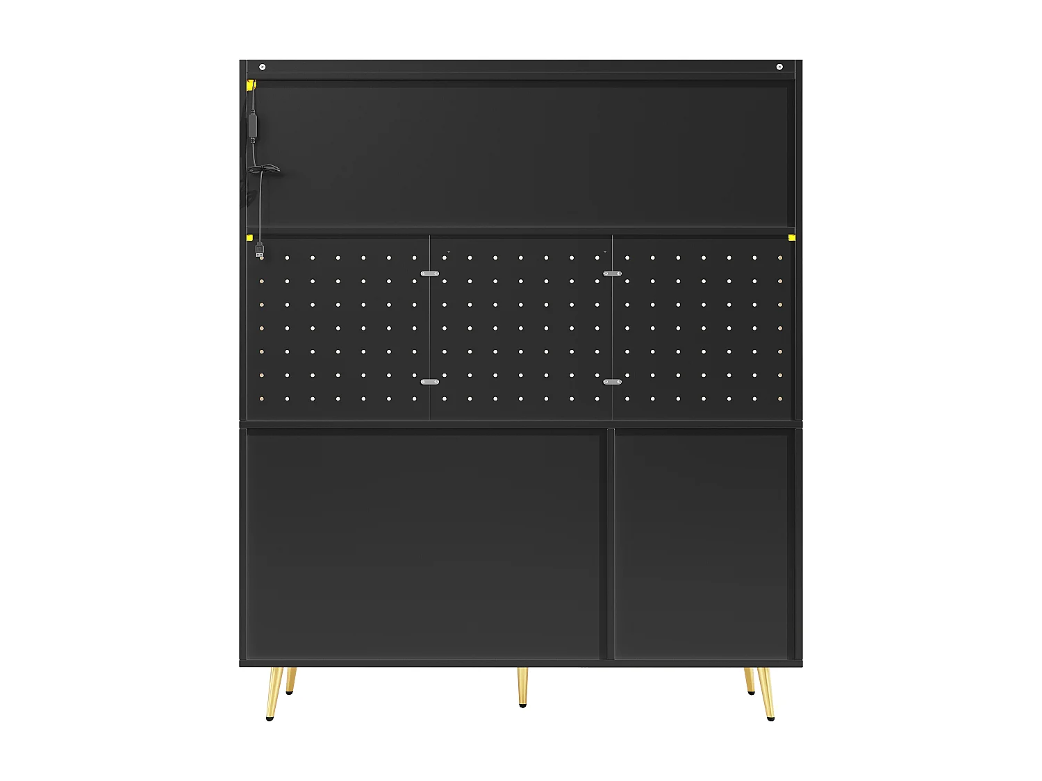 Buffet de cuisine en MDF avec LED et portes coulissante en verre - Noir 145 x 39 x 171 cm