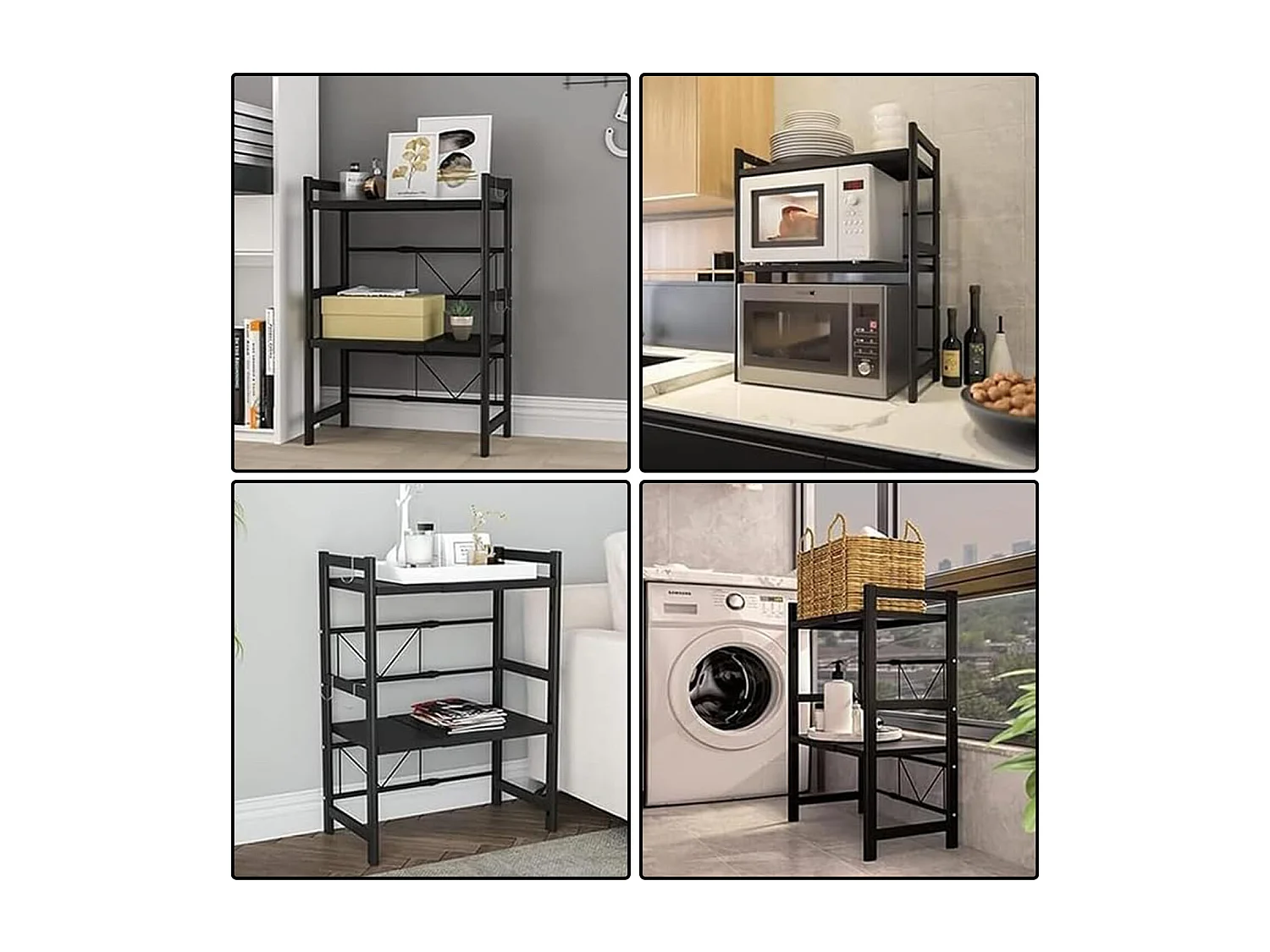 Étagère de rangement de cuisine en métal noir - double niveau extensible + 6 crochets