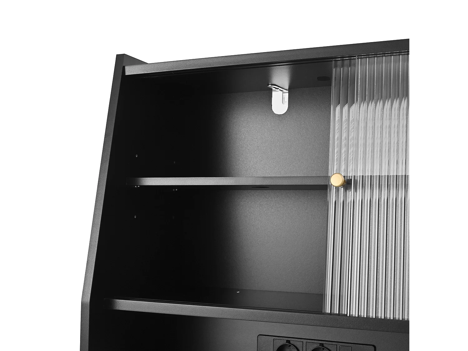 Buffet de cuisine noir avec ports de charge, 3 tiroirs, armoire et 2 portes coulissantes