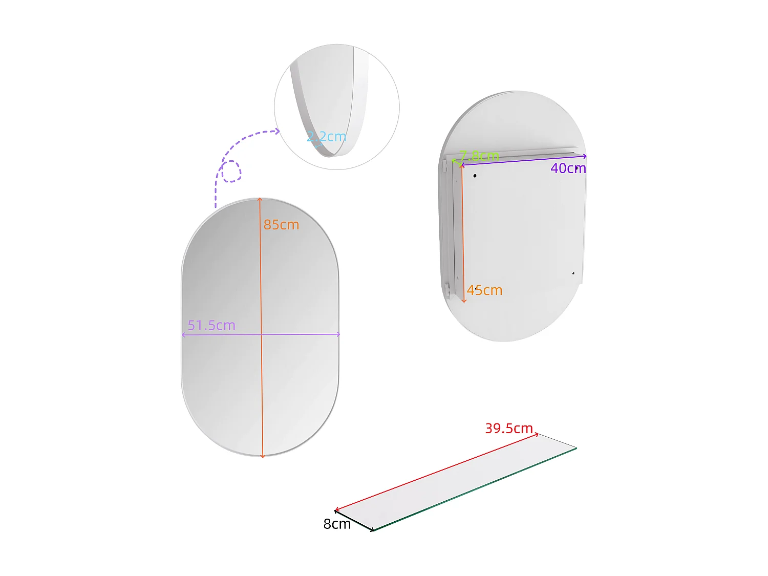 Badkamerspiegel met opbergkastje - Wit metalen frame