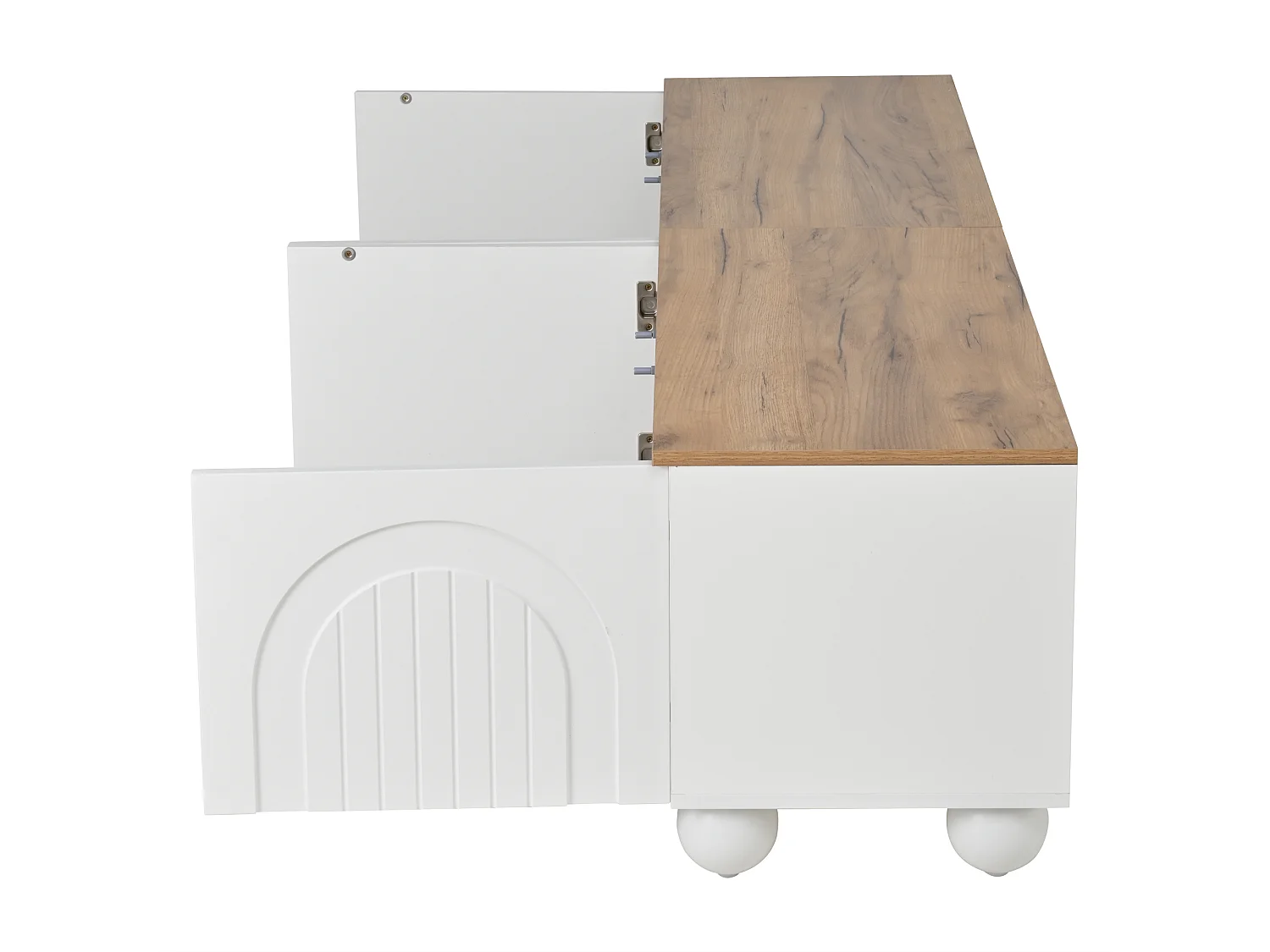 TV-meubel 180 x 40 x 45 cm met 4 deuren en metalen bolpoten - Hout en witte kleur