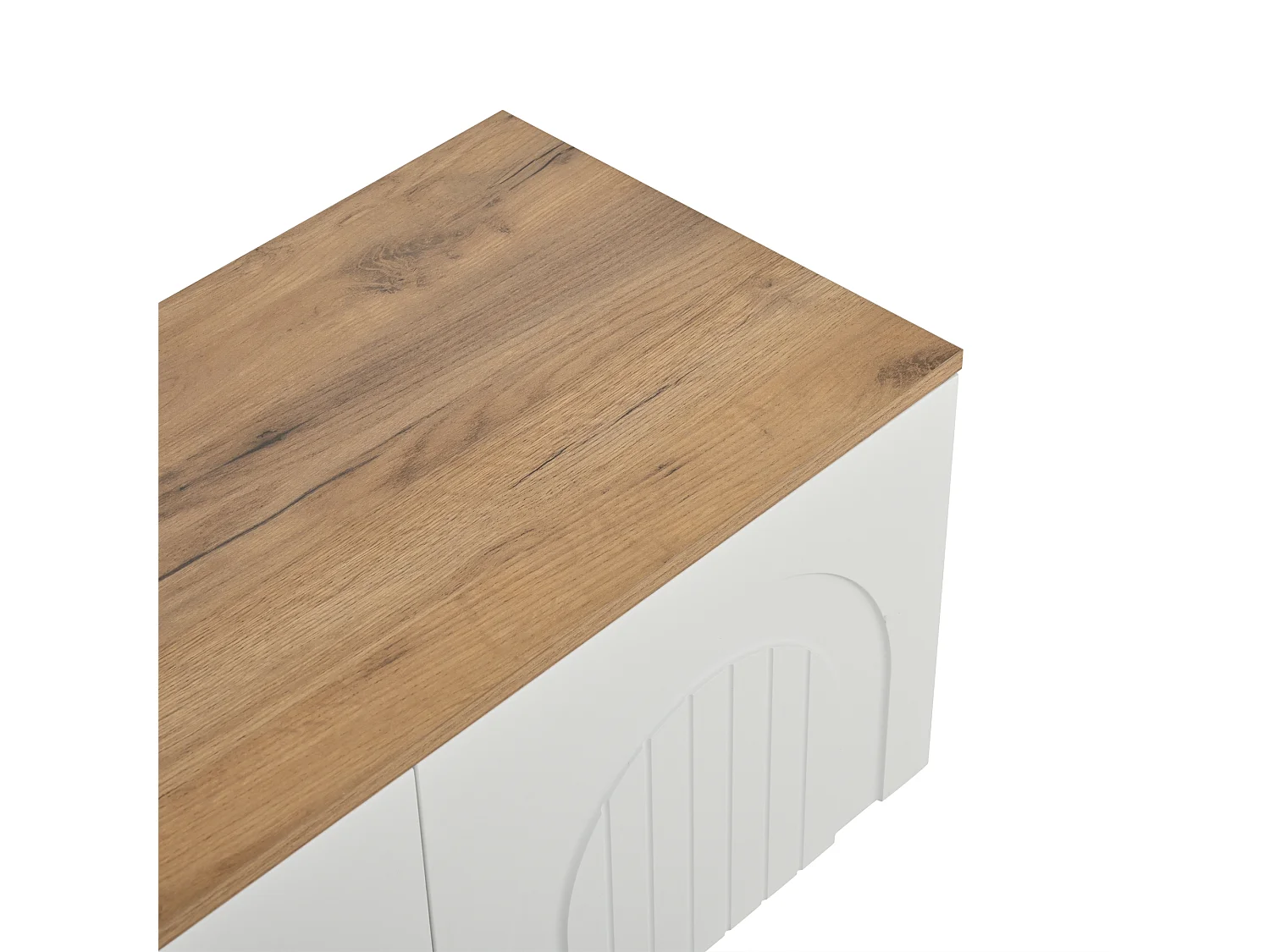 TV-meubel 180 x 40 x 45 cm met 4 deuren en metalen bolpoten - Hout en witte kleur