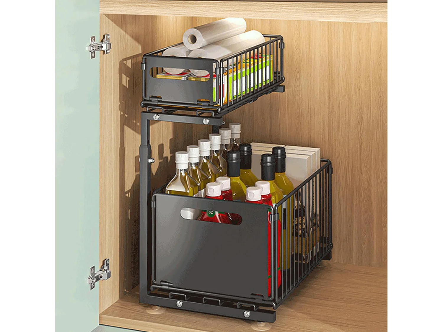 Étagère de cuisine métallique en forme de L, réglable en hauteur, noire