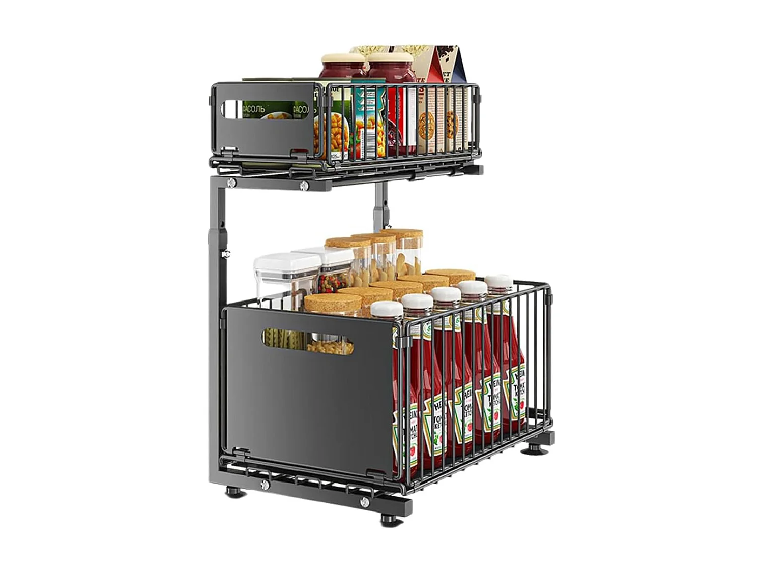 Étagère de cuisine métallique en forme de L, réglable en hauteur, noire