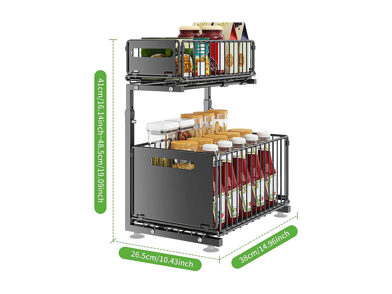 Étagère de cuisine métallique en forme de L, réglable en hauteur, noire