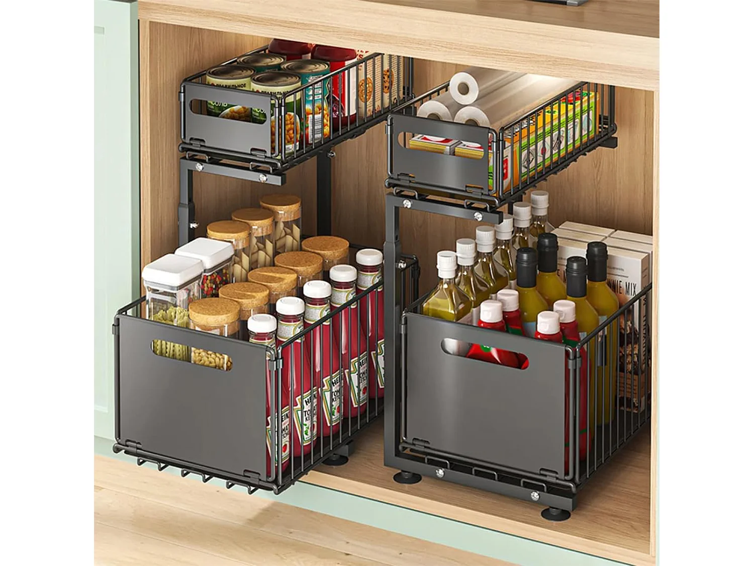 Étagère de cuisine métallique en forme de L, réglable en hauteur, noire