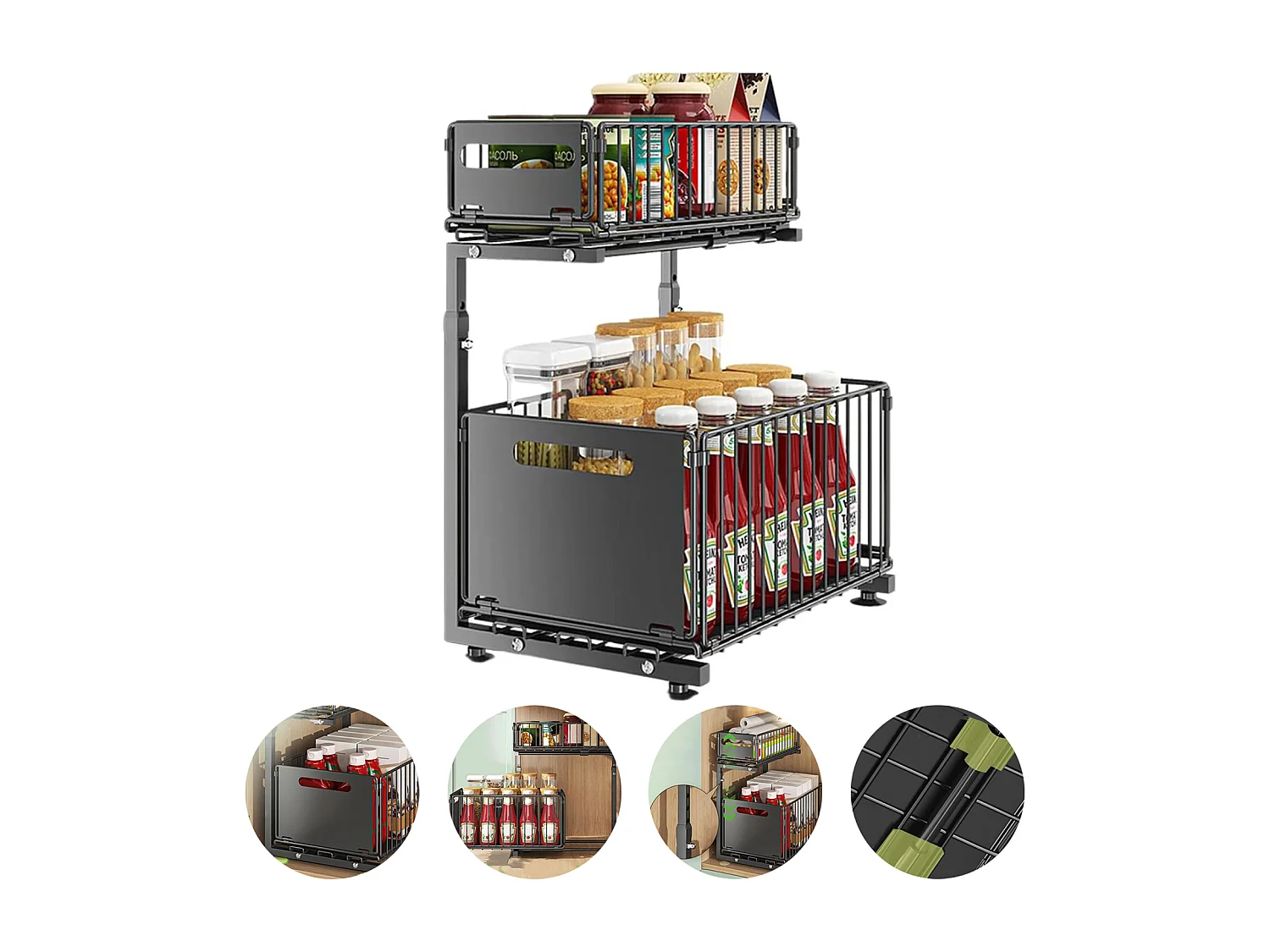 Étagère de cuisine métallique en forme de L, réglable en hauteur, noire