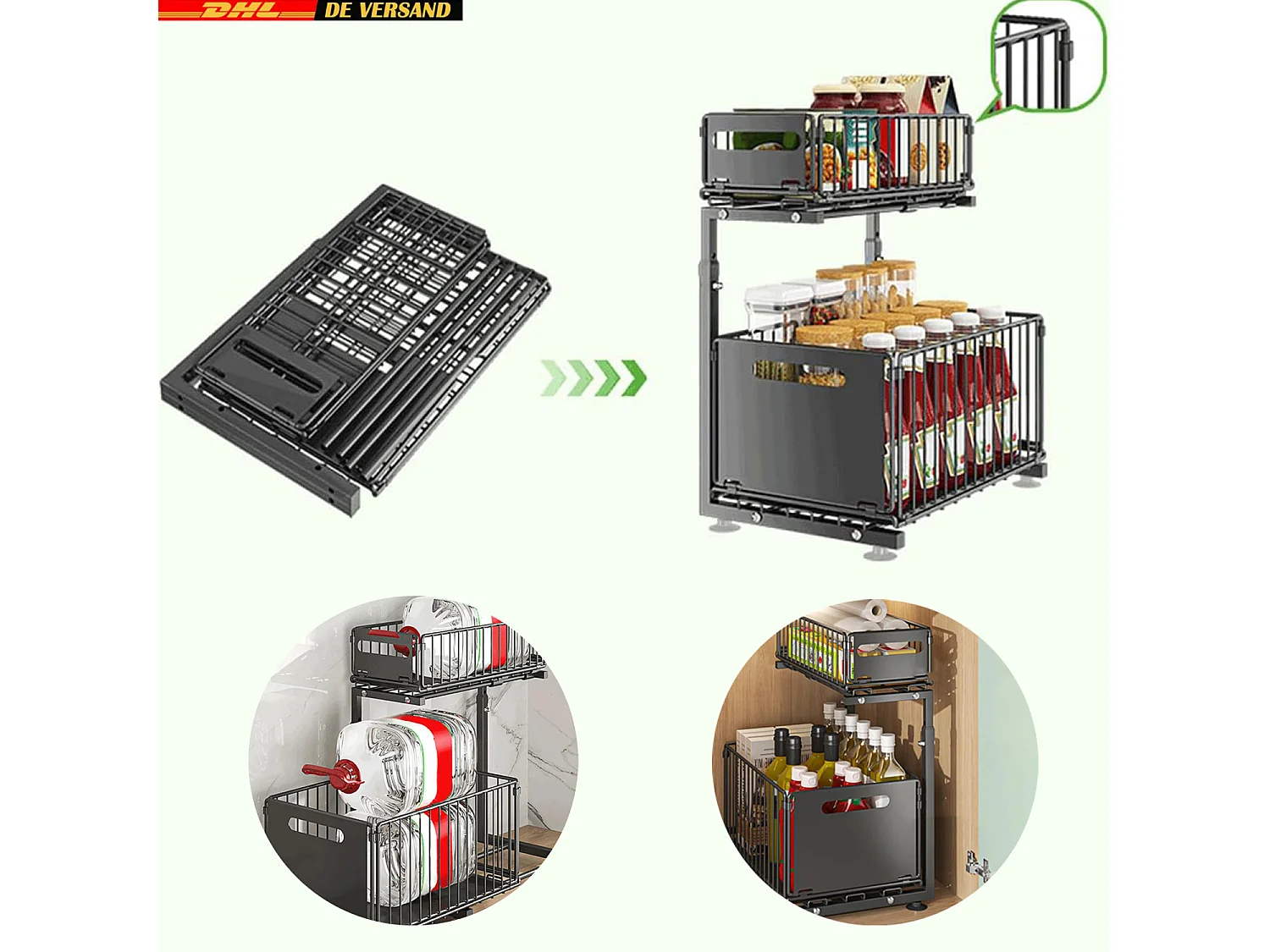 Étagère de cuisine métallique en forme de L, réglable en hauteur, noire