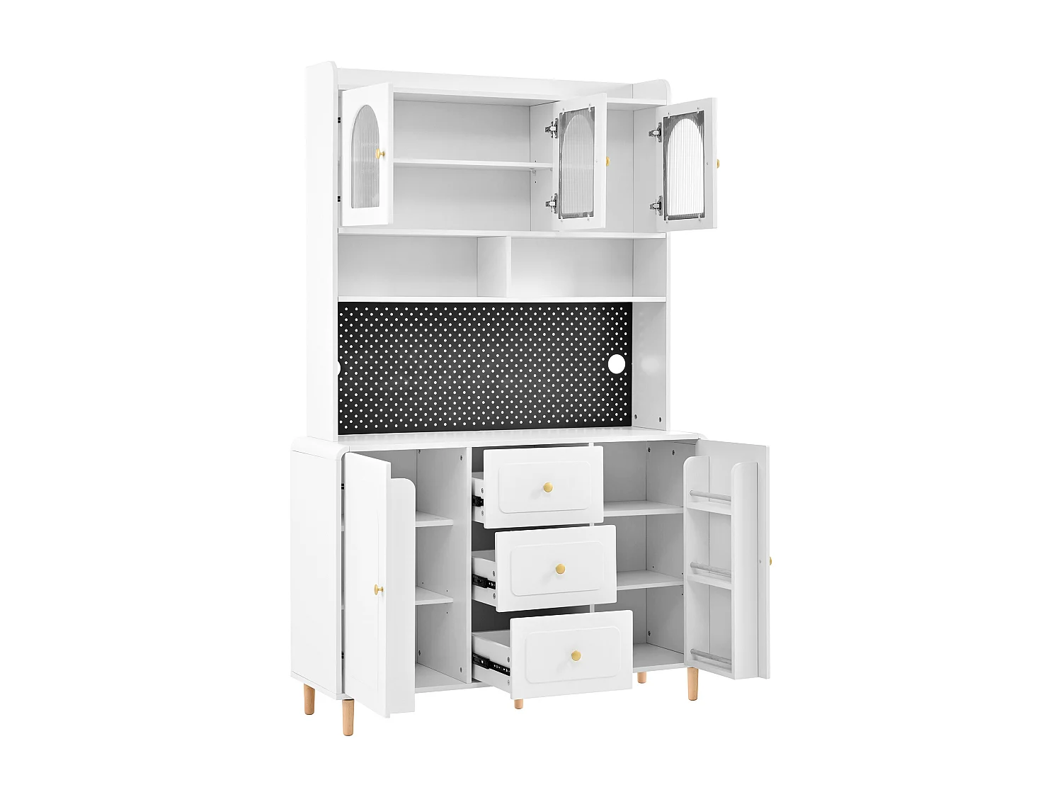 Buffet de cuisine 120x40x190 cm blanc avec étagères, 3 tiroirs et 5 portes