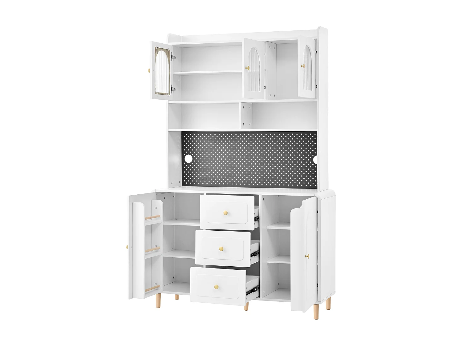 Buffet de cuisine 120x40x190 cm blanc avec étagères, 3 tiroirs et 5 portes