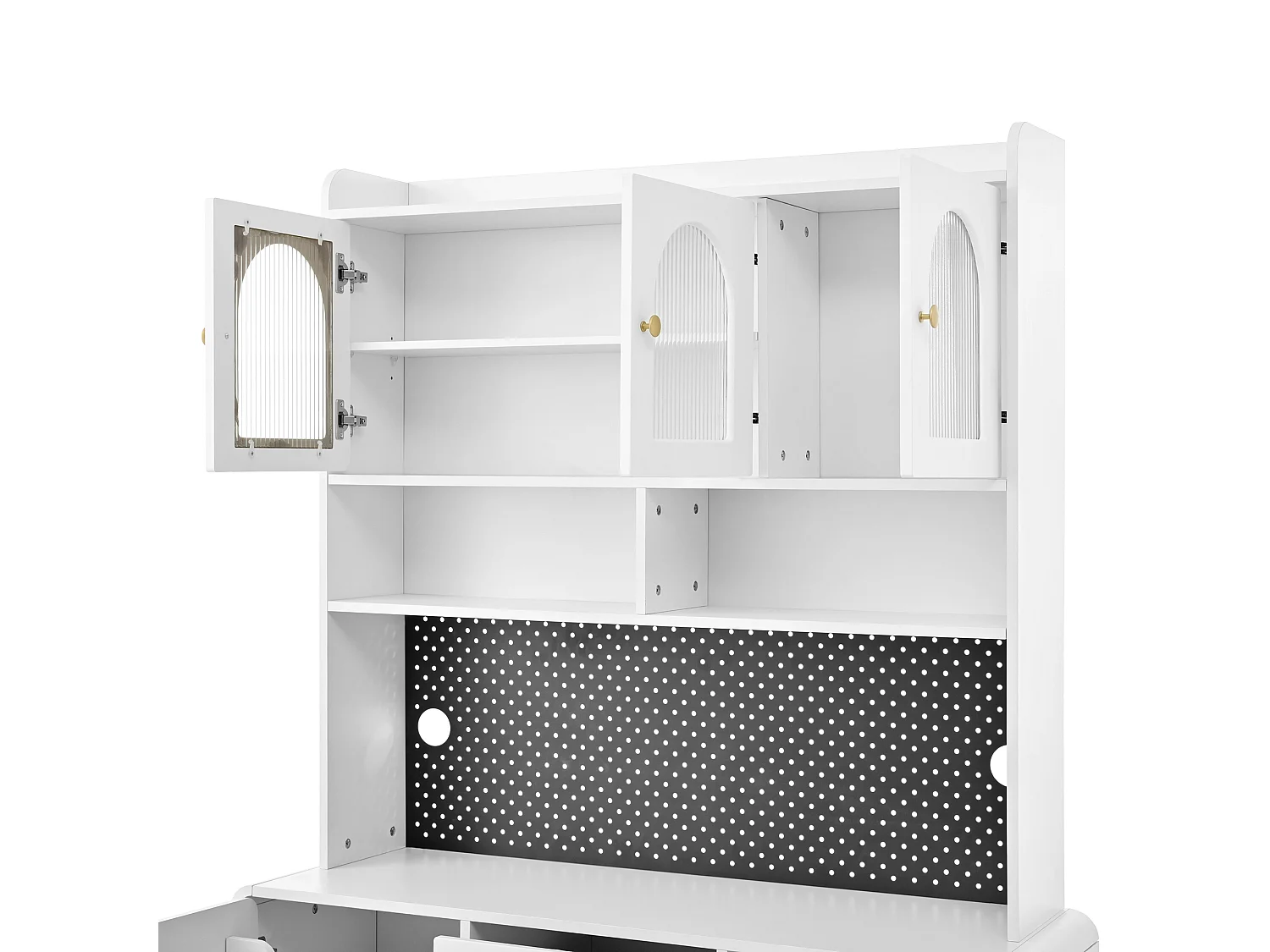 Buffet de cuisine 120x40x190 cm blanc avec étagères, 3 tiroirs et 5 portes