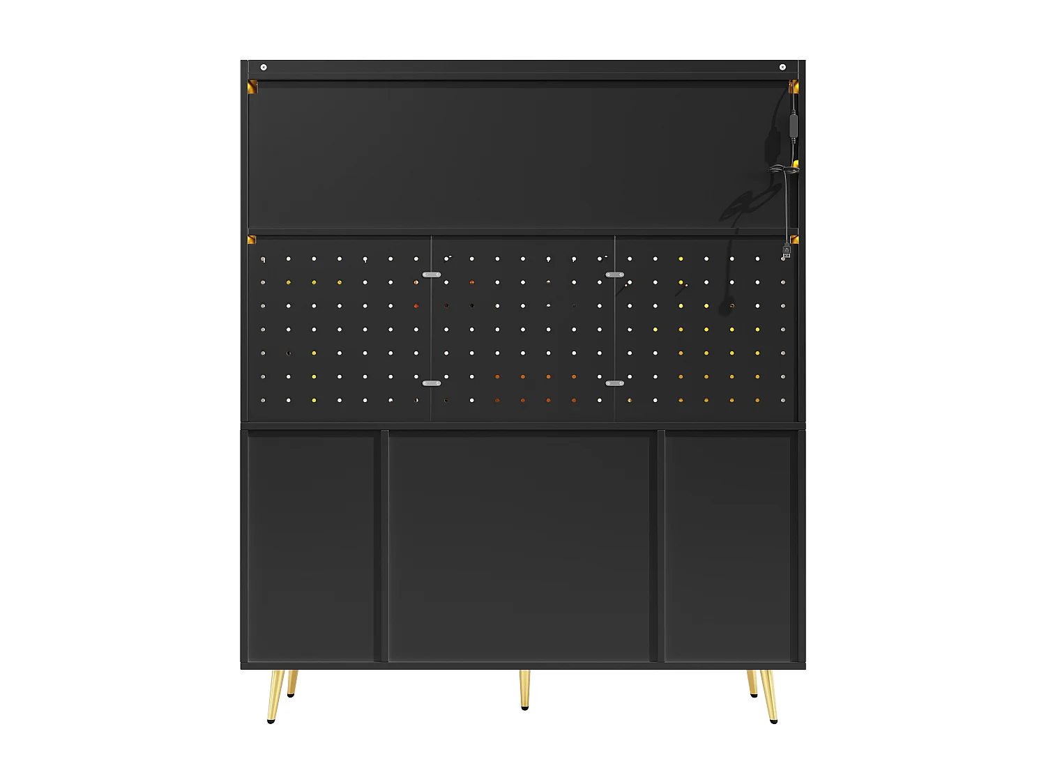 Buffet de cuisine avec LED, 3 tiroirs et portes verres coulissantes - Noir 145 x 39 x171 cm